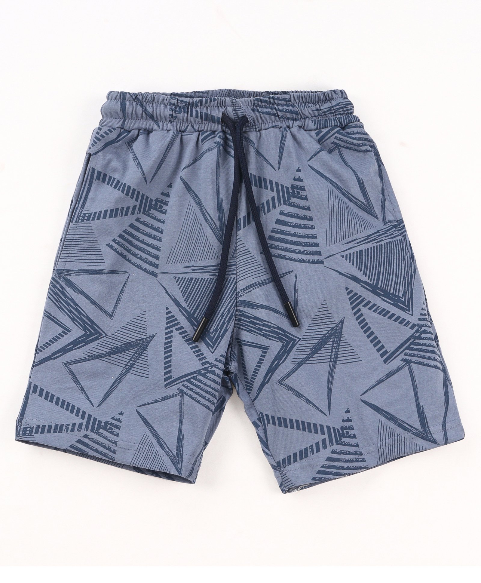 Evimo Single Jersey Knit Above Knee Length Shorts With Abstract Triangles Print - Navy Blue-picture-11