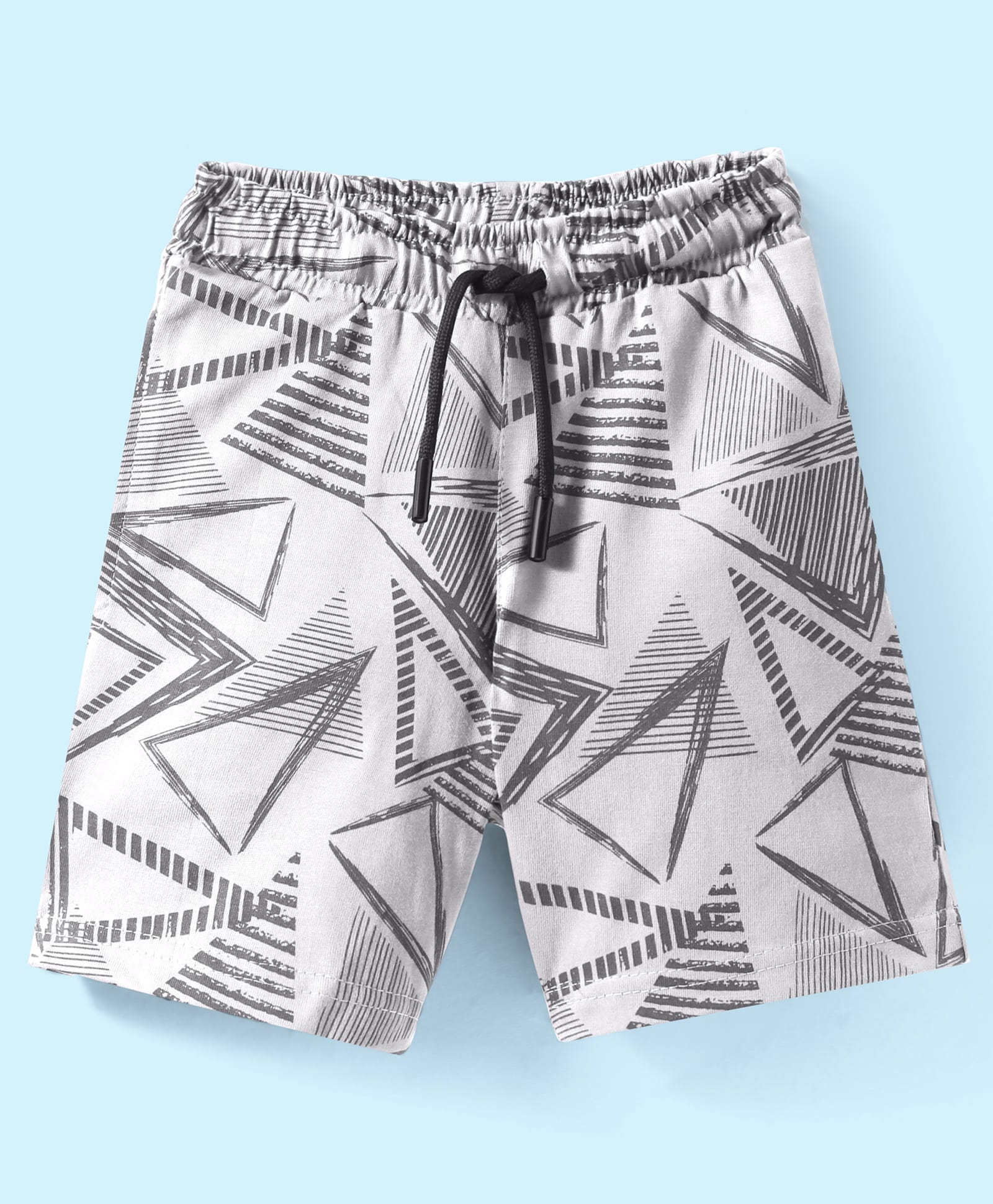 Evimo Single Jersey Knit Above Knee Length Shorts With Abstract Triangles Print - Light Grey-picture-23