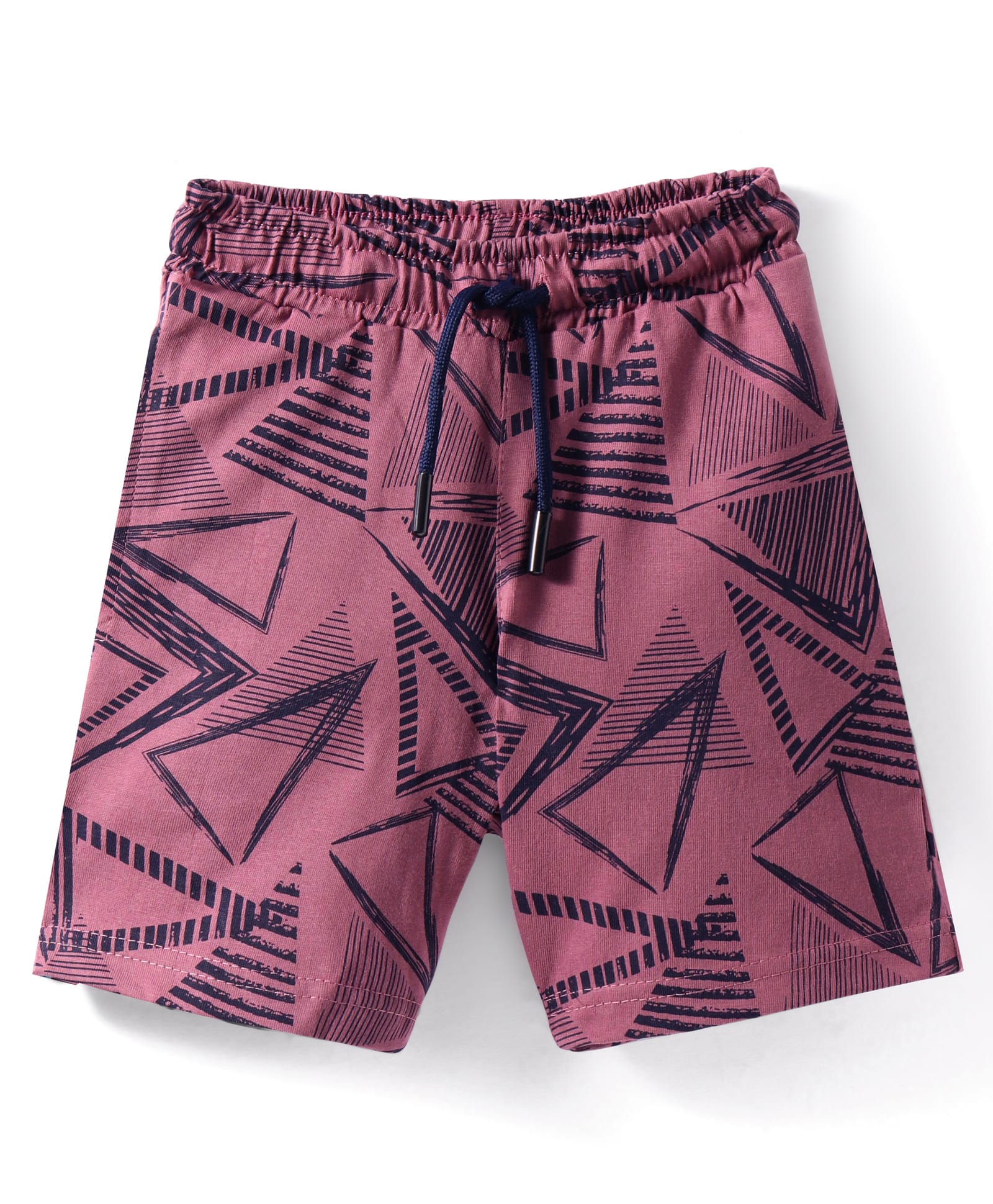 Evimo Single Jersey Knit Above Knee Length Shorts With Abstract Triangles Print - Plum-picture-20