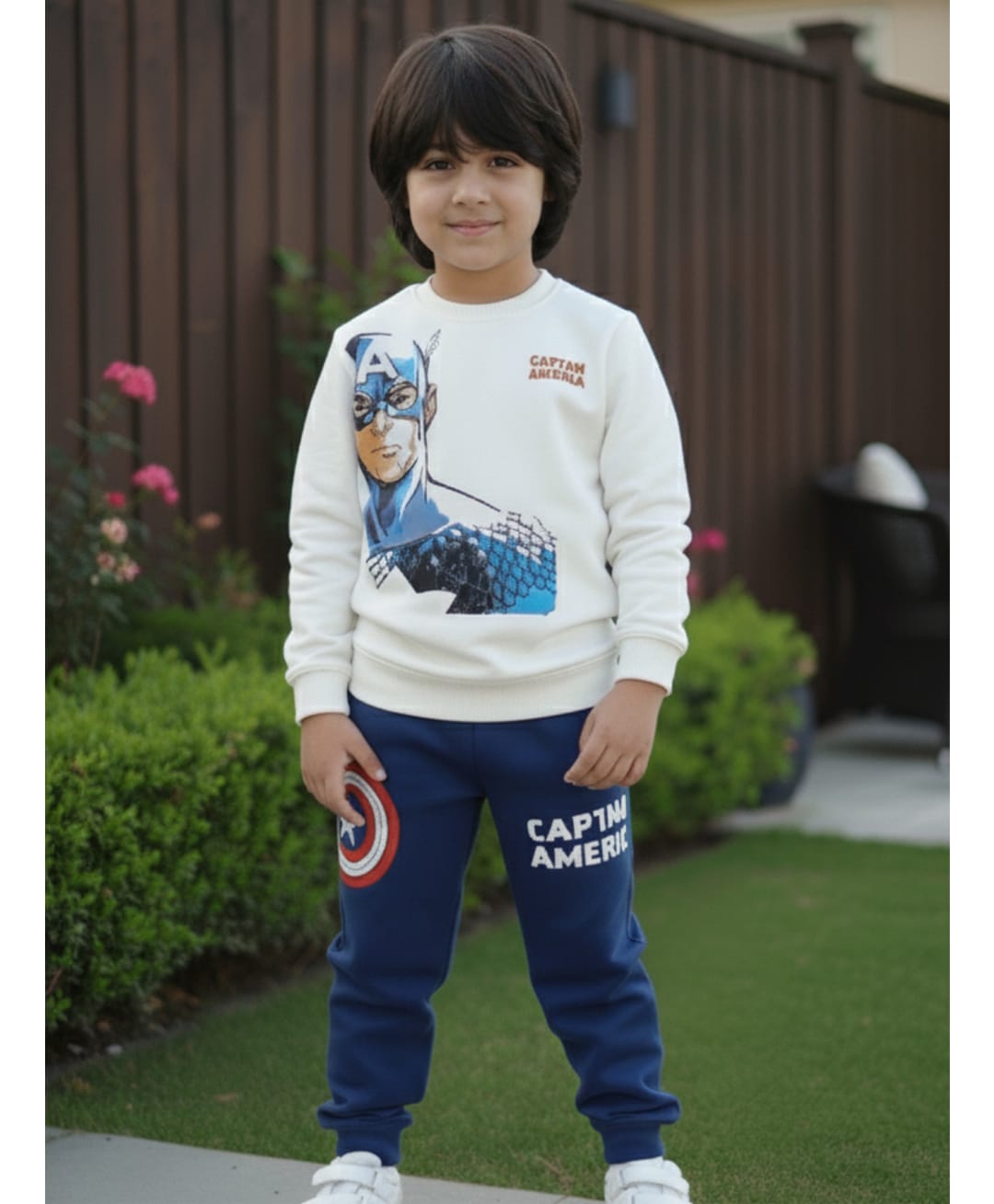 Nap Chief Pure Cotton Marvel Avengers Featuring Full Sleeves Captain America Printed Sweatshirt & Joggers Set - Off White-picture-13