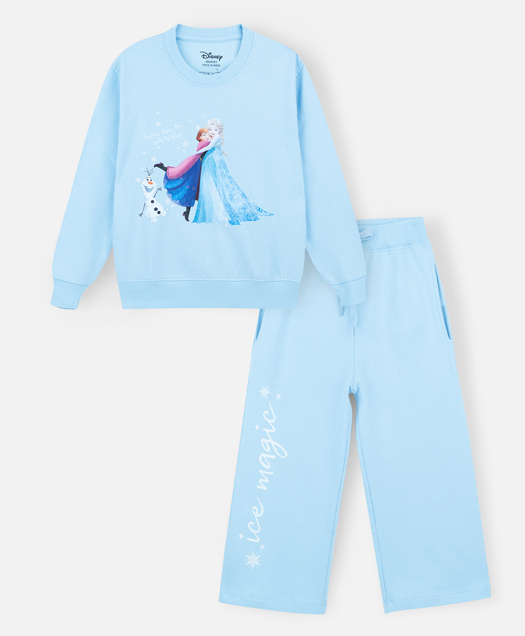 Nap Chief Pure Cotton Disney Frozen Featuring Full Sleeves Elsa & Anna Printed Sweatshirt & Joggers Set - Sky Blue-image-34