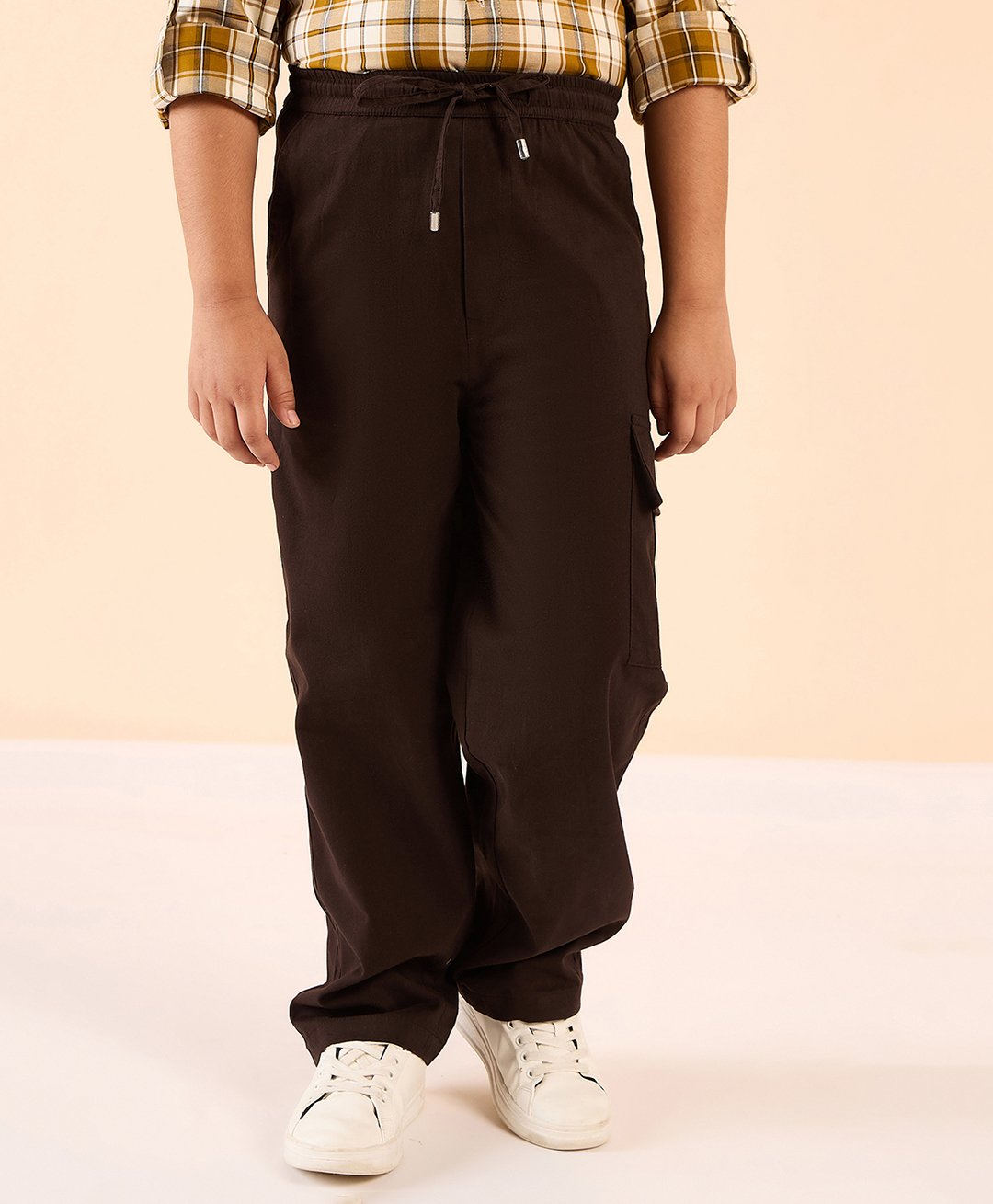 Stylo Bug Cotton Solid Cargo Pants - Coffee Brown-image-17