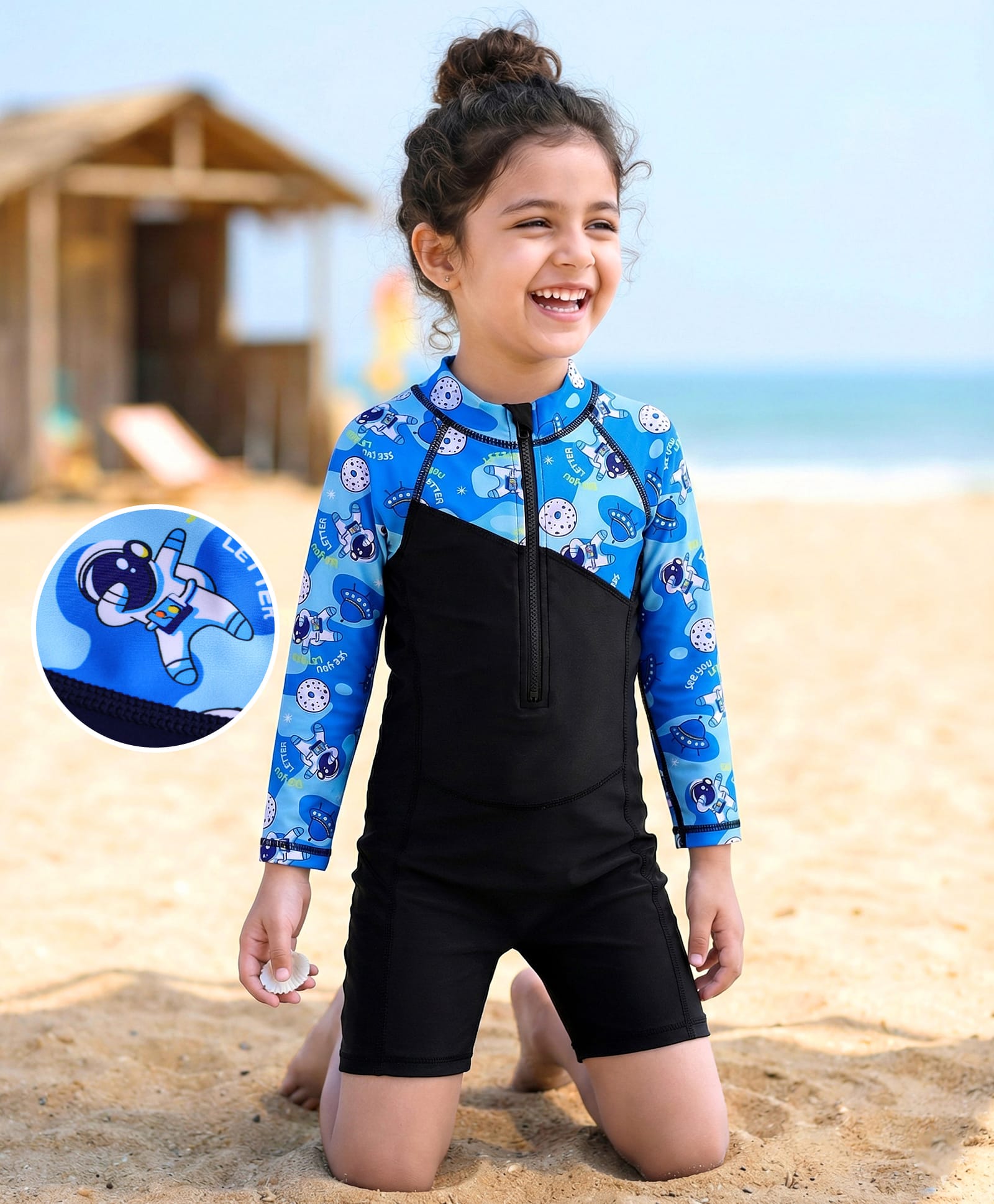 Bosky Swimwear Full Raglan Sleeves Strawberry Printed Legged Swimsuit with Cut & Sew Design - Pink & White-image-43