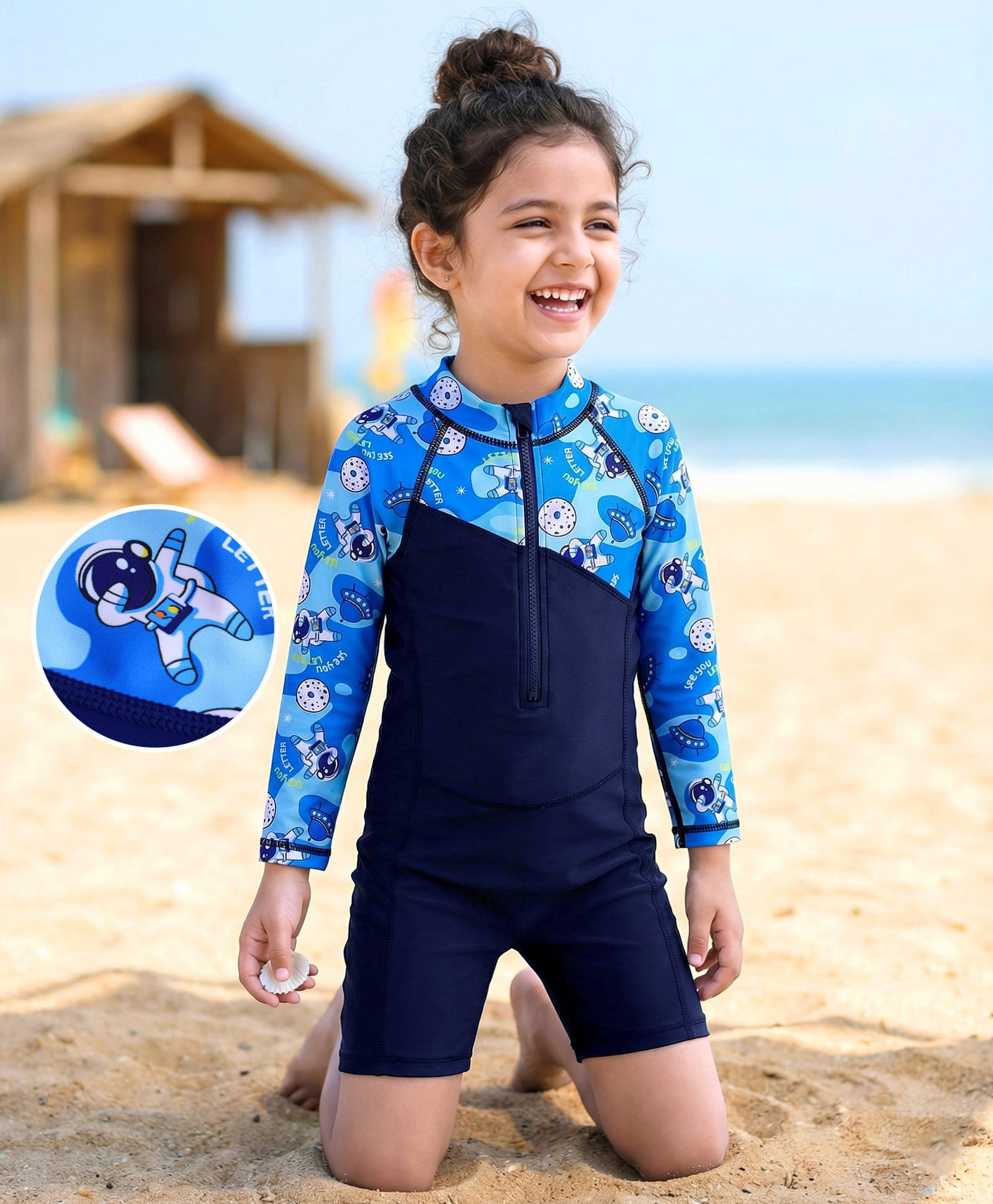 Bosky Swimwear Full Raglan Sleeves Strawberry Printed Legged Swimsuit with Cut & Sew Design - Pink & White-image-20