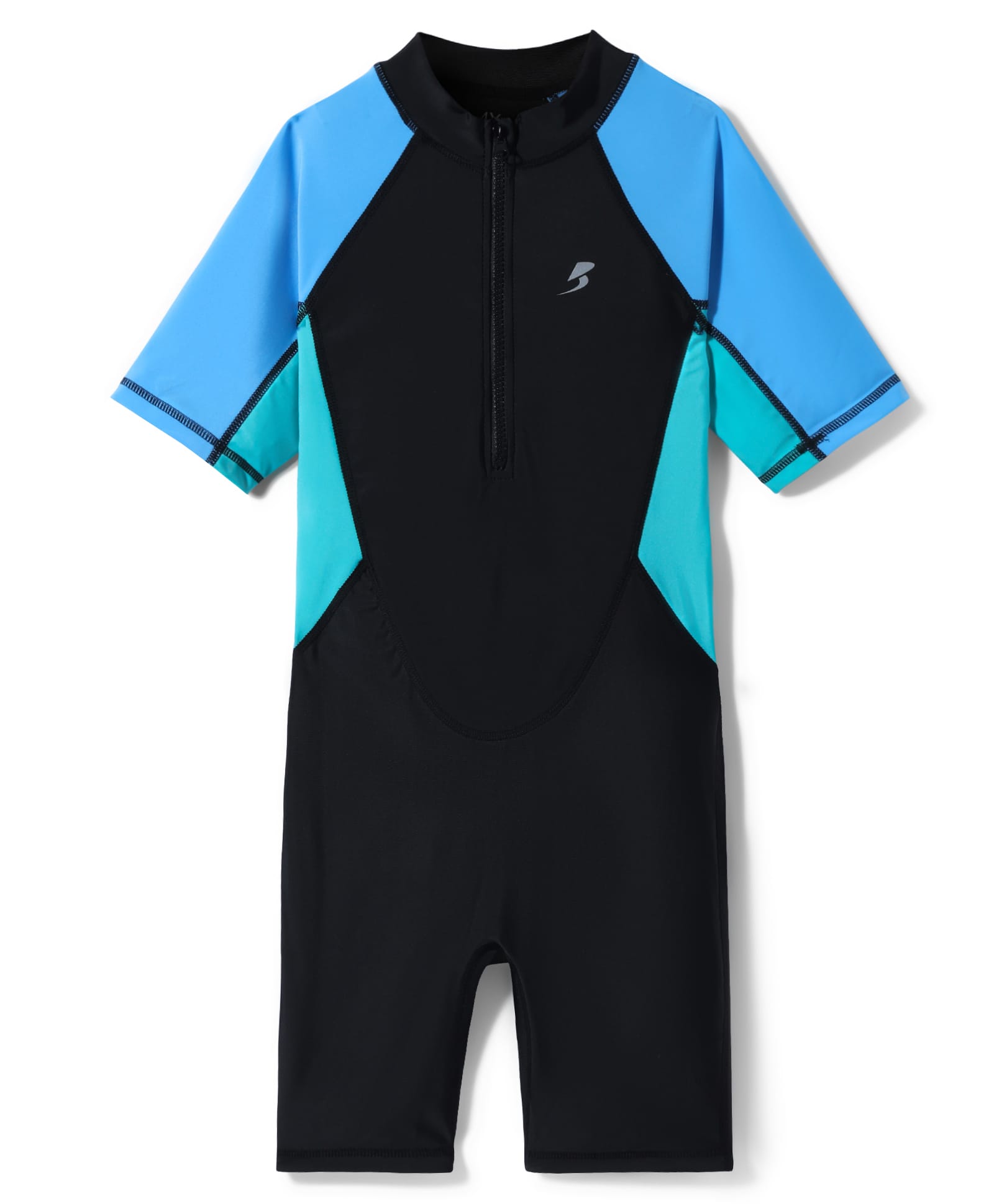 Bosky Swimwear Half Sleeves Legged Color Block Swimsuit - Light Blue & Black-picture-12