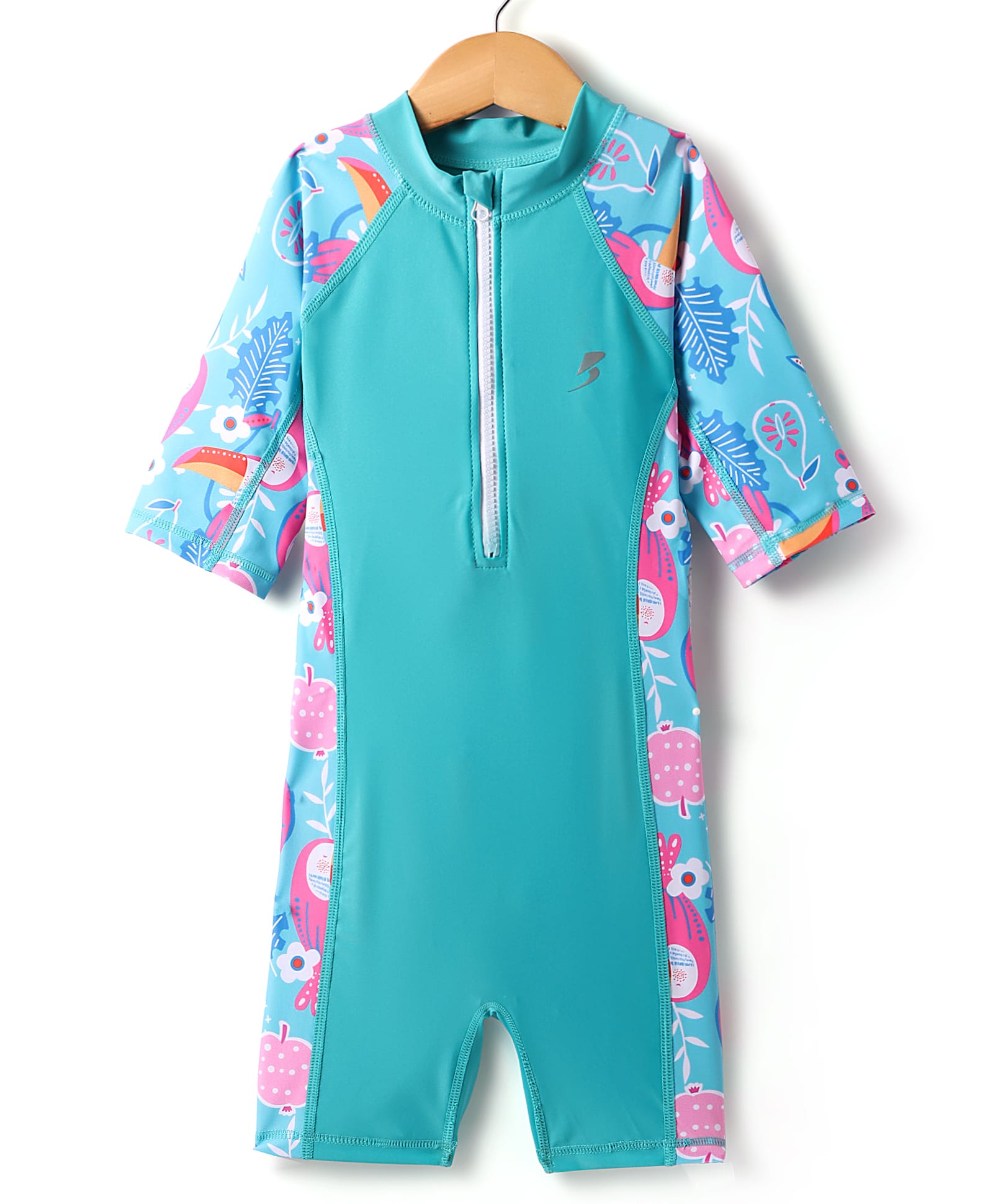 Bosky Swimwear Half Raglan Sleeves Legged Swimsuit With Floral Print -Turquoise-picture-25