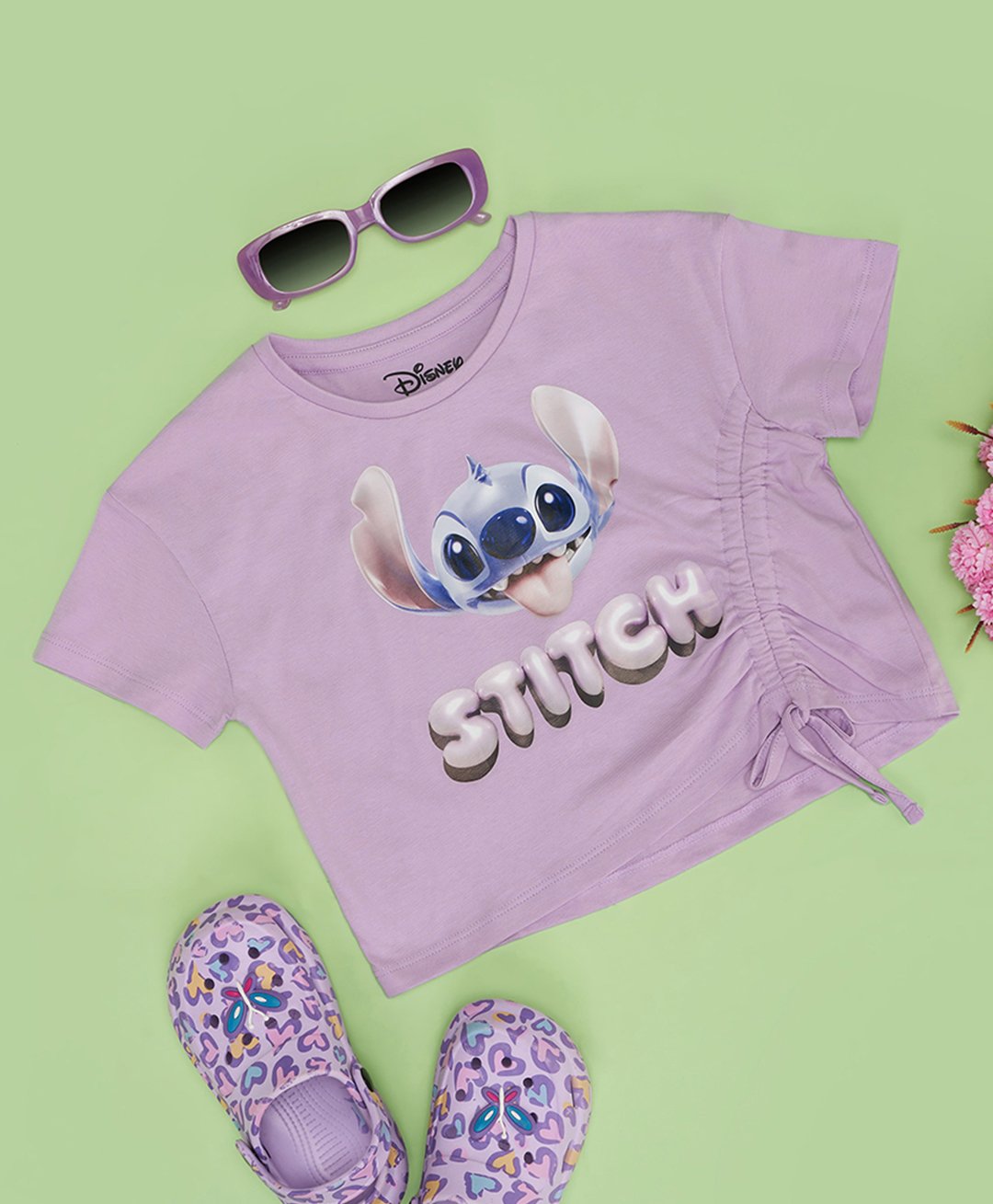 Pantaloons Junior Cotton Lilo & Stitch Featuring Half Sleeves Character Printed Crop Top - Lilac-picture-28