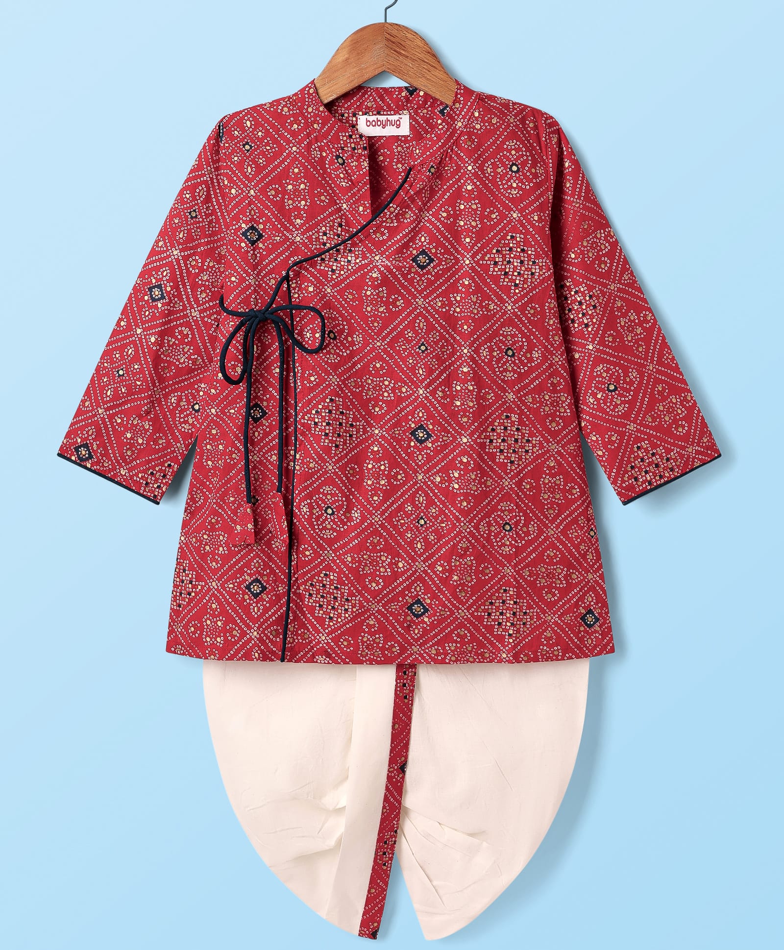 Babyhug Cotton Woven Full Sleeves Bandhani Printed Dhoti Kurta Set - Maroon-image-1