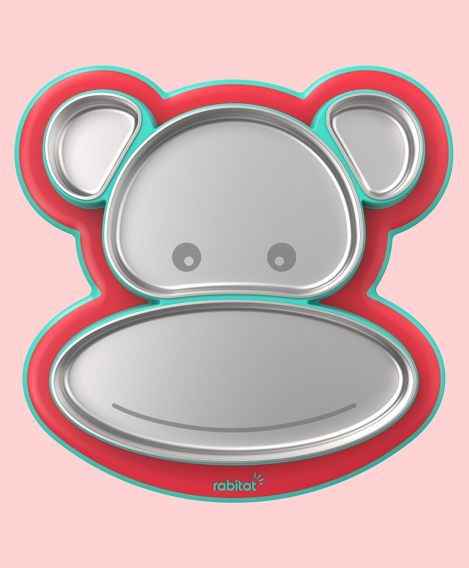 Rabitat Pogo Playte Anti Skid Stainless Steel Divided Plate - Red-image-18