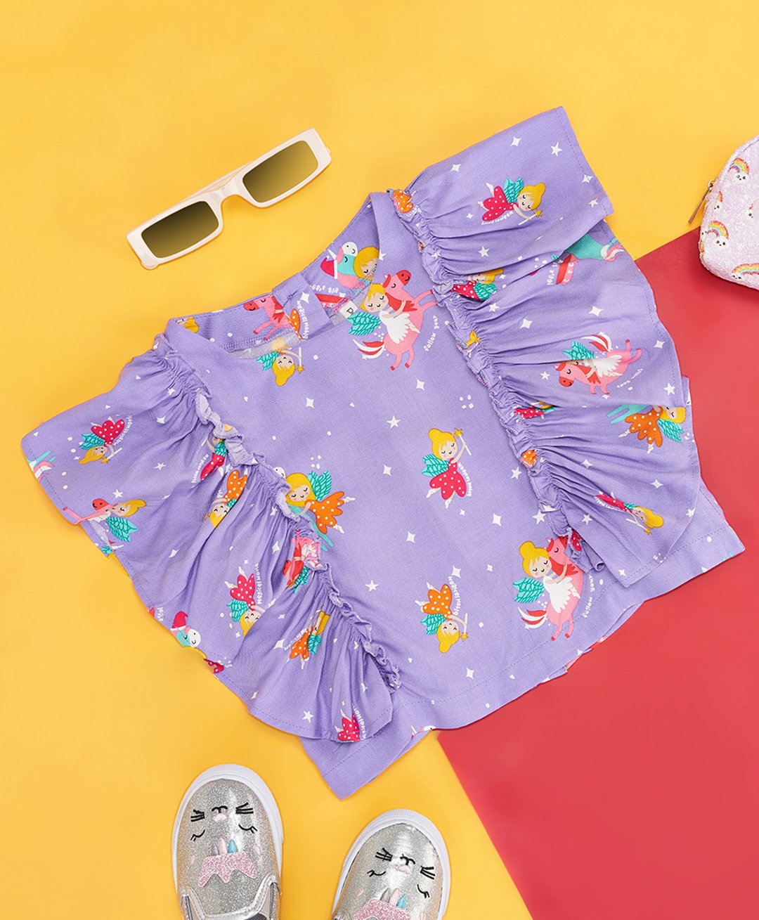 Pantaloons Junior Viscose Rayon Sleeveless Frill Detailed Fairies & Unicorn Printed Top - Lilac-picture-16