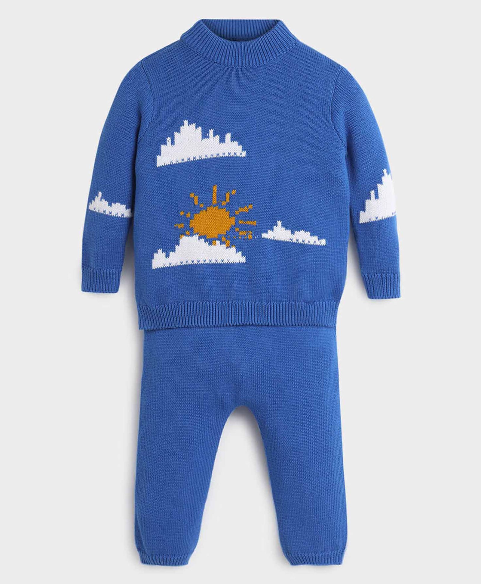 Somersault Cotton Full Sleeves Sun & Clouds Designed Sweater & Coordinating Pant Set - Blue-picture-19