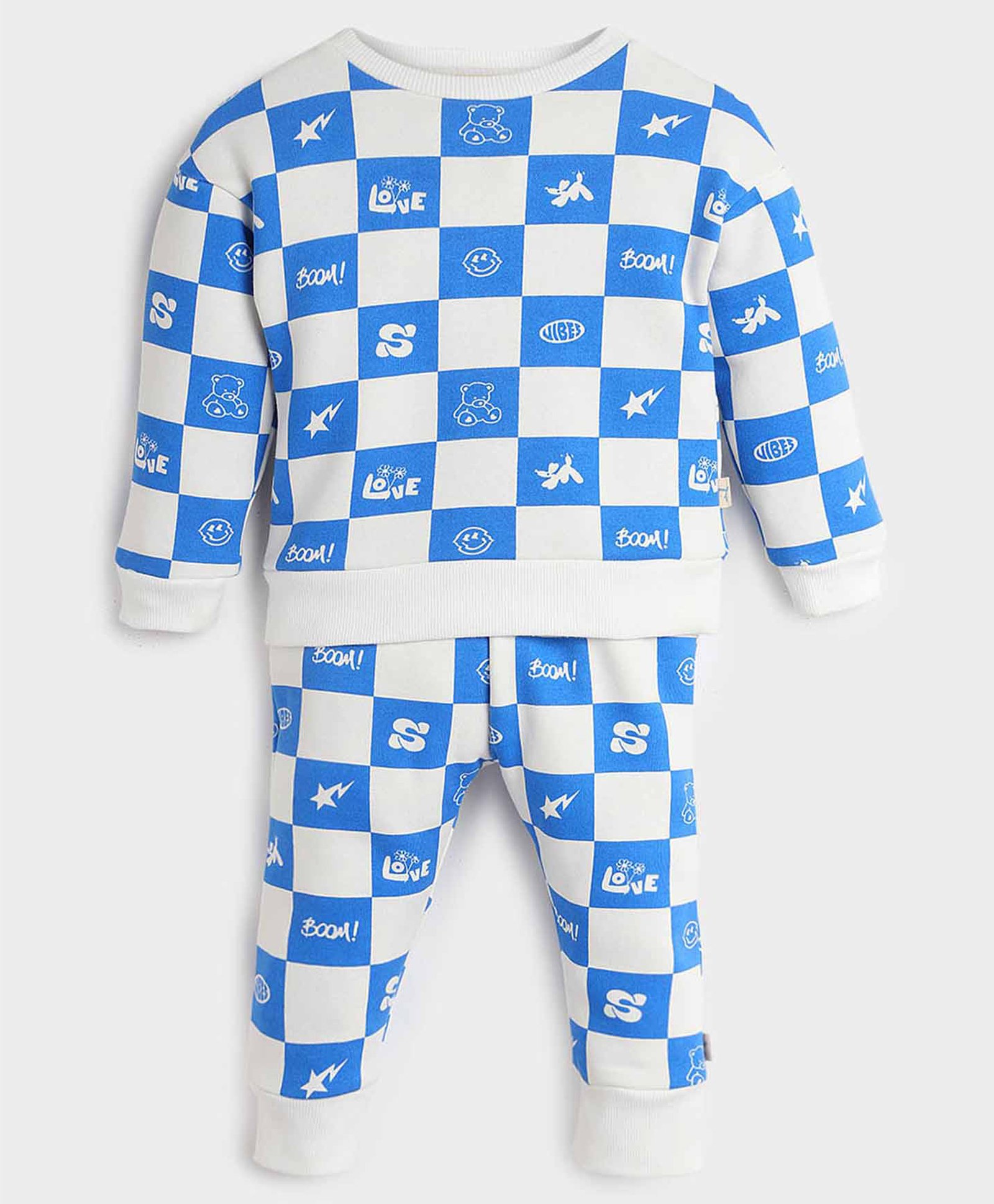 Somersault Cotton Full Sleeves Bear Printed Sweatshirt With Coordinating Pant Set - Blue-picture-33