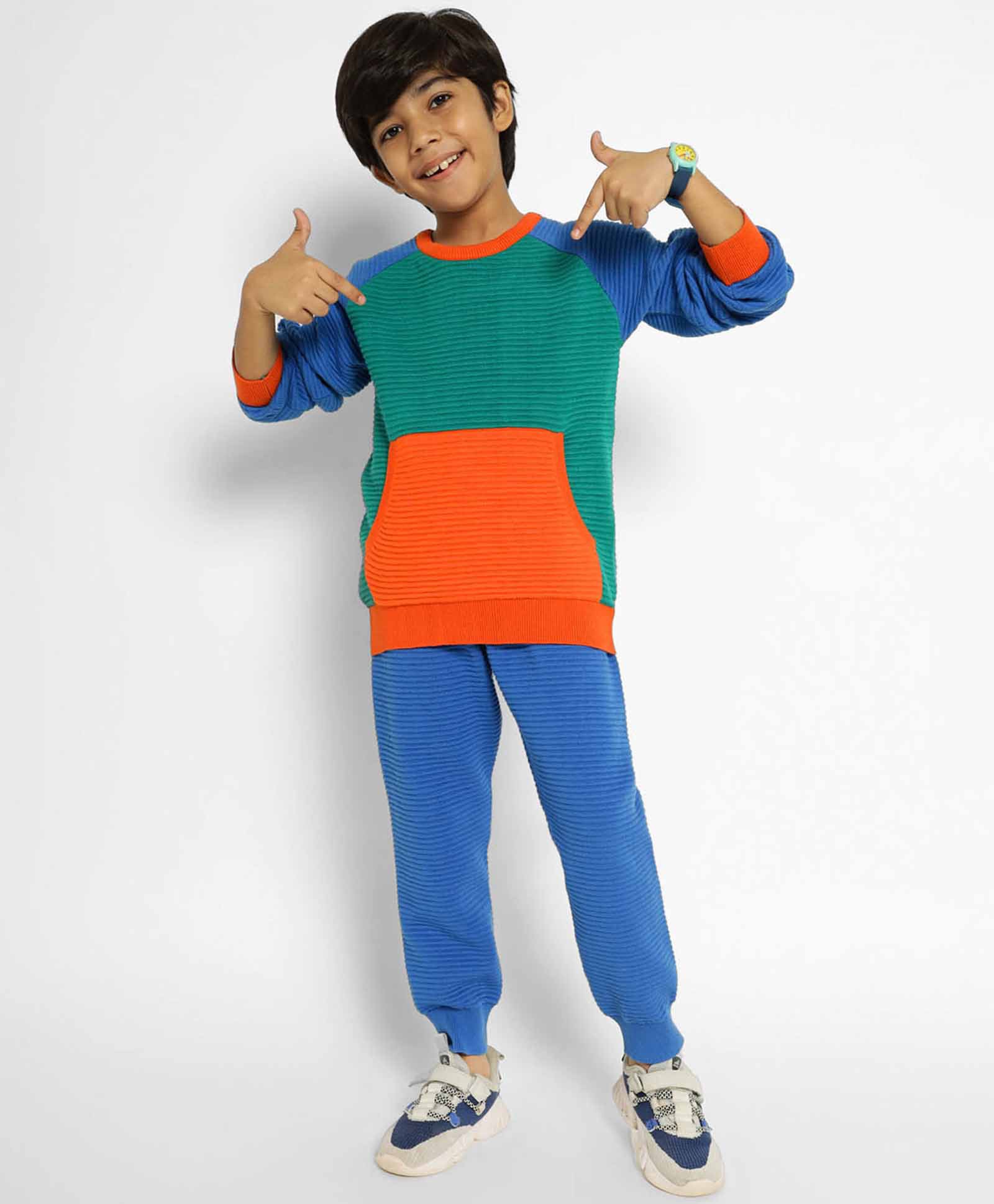 Somersault Cotton Full Sleeves Colour Blocked Sweatshirt With Coordinating Joggers Set - Multi Colour-image-20