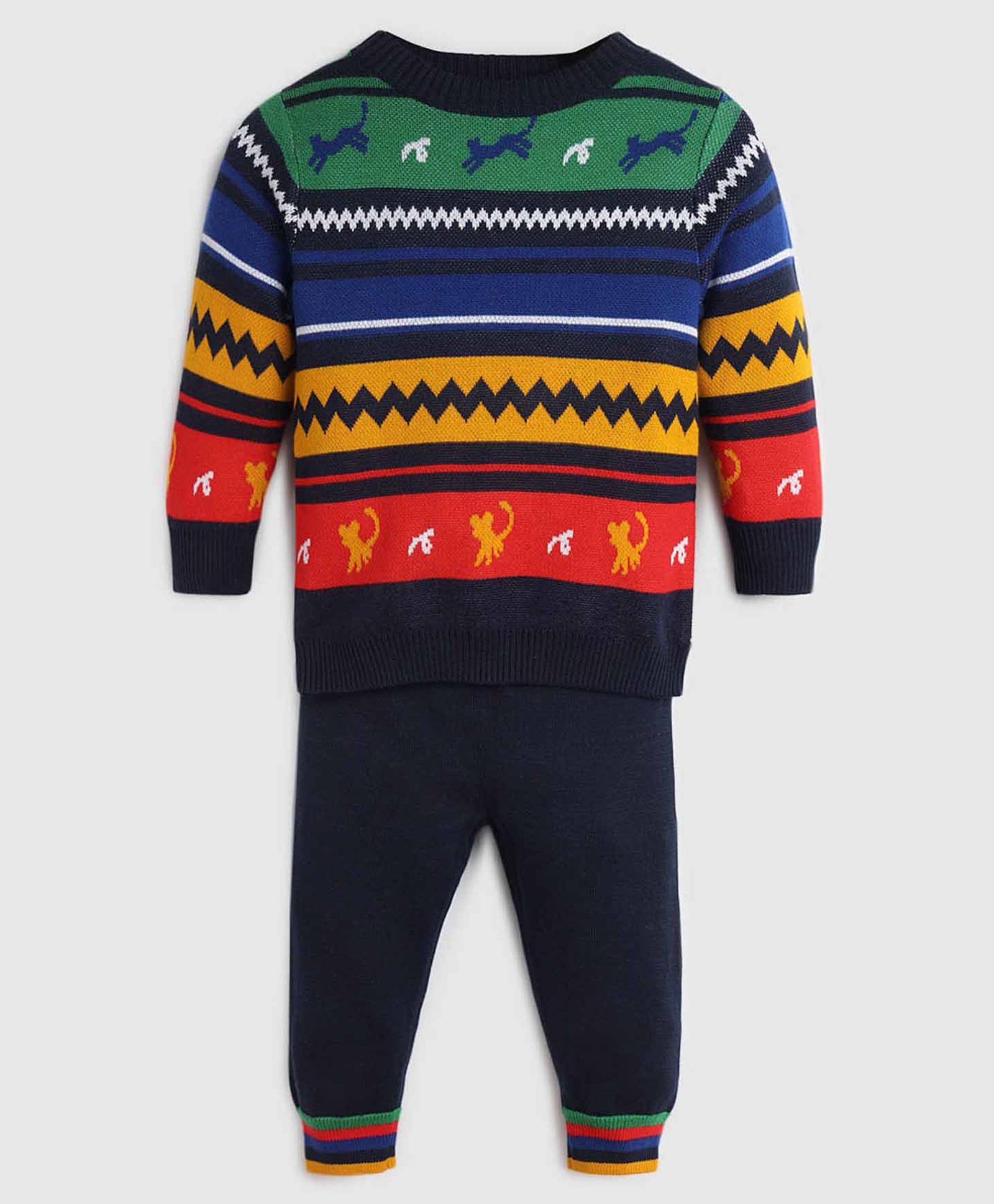 Somersault Cotton Full Sleeves Animal Designed Sweater & Pant Set - Multi Colour-picture-10