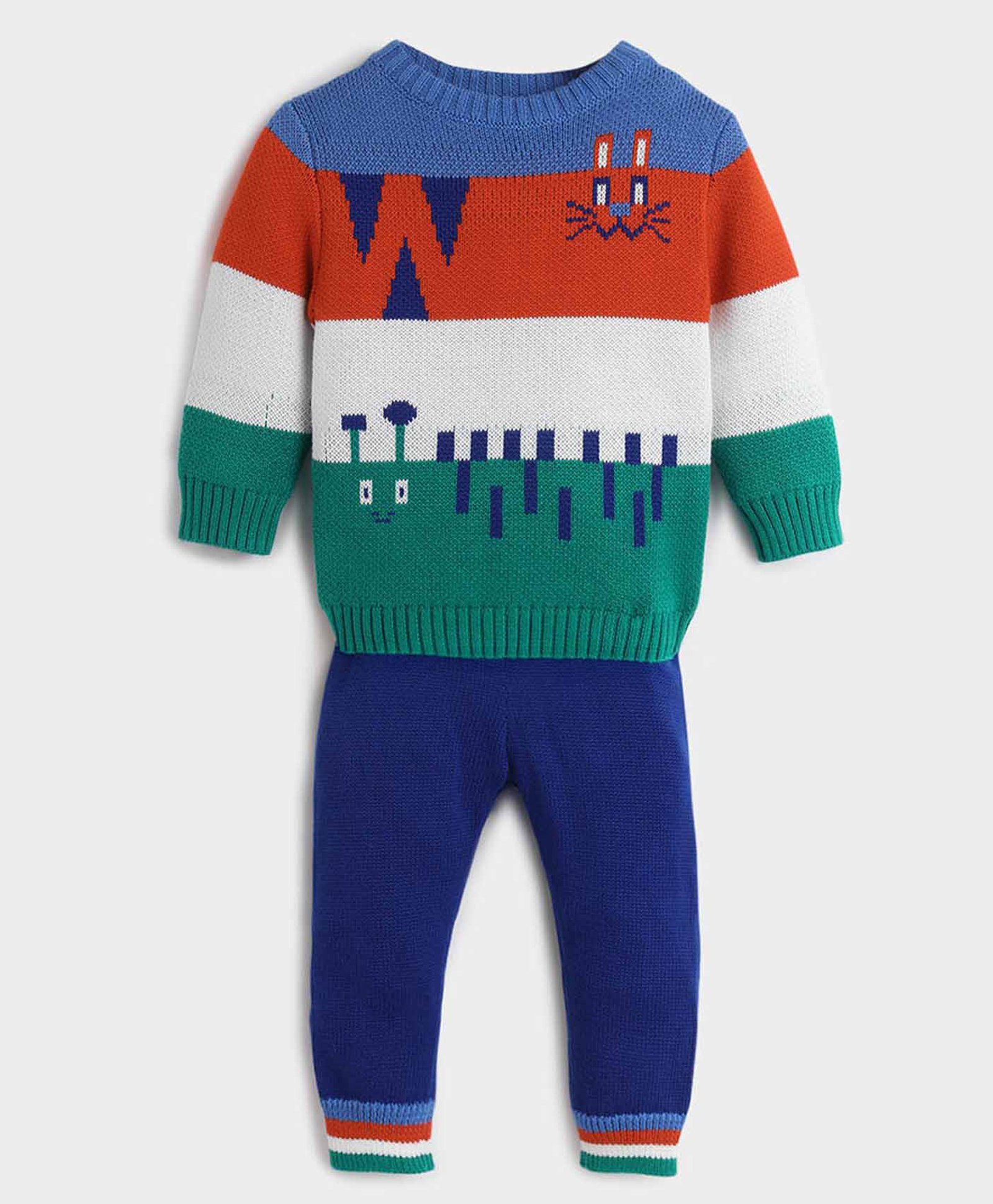 Somersault Cotton Full Sleeves Cat Designed Sweater & Pant Set - Multi Colour-image-31