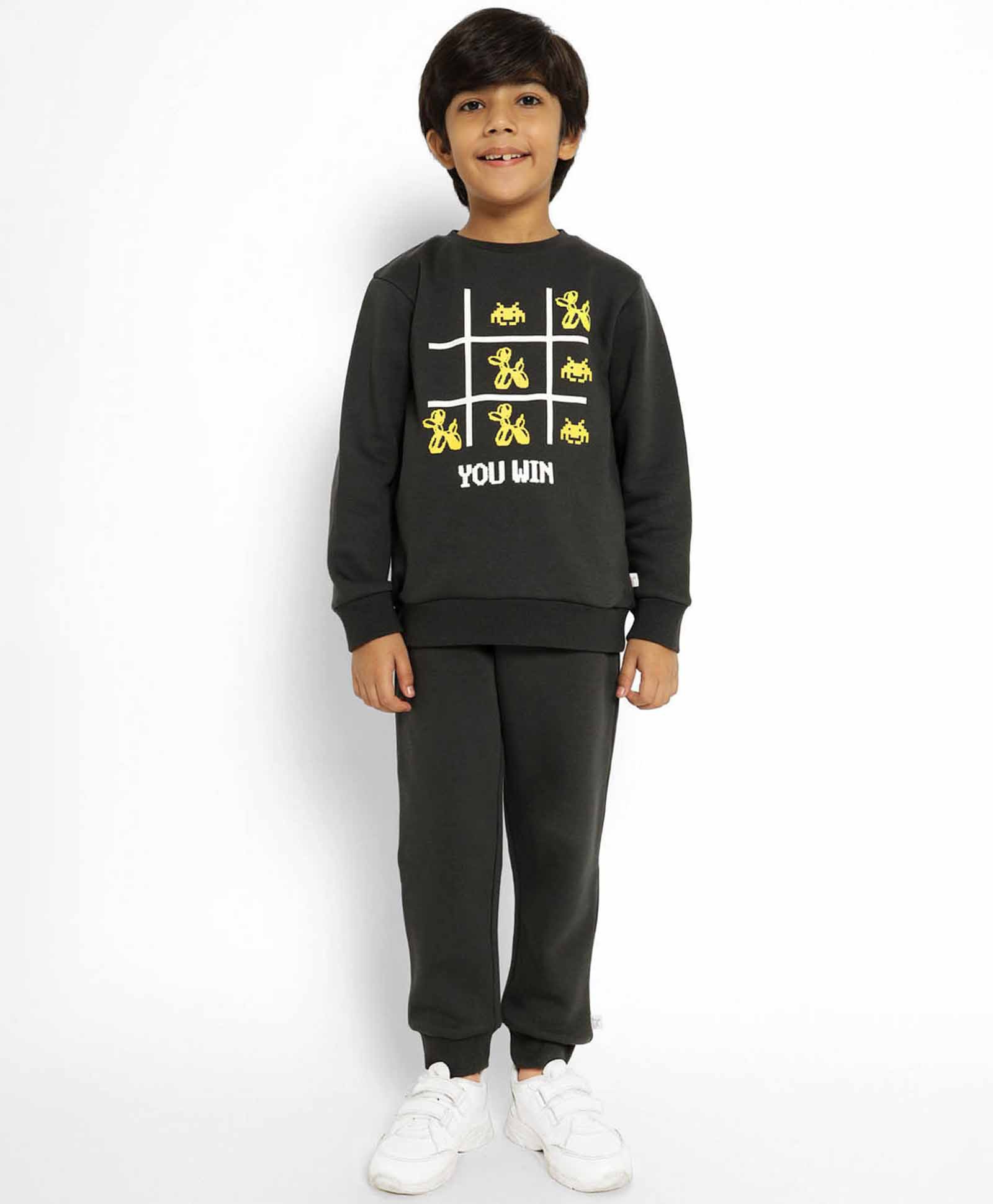 Somersault Full Sleeves You Win Text Printed Sweatshirt With Coordinating Joggers Set - Grey-image-45