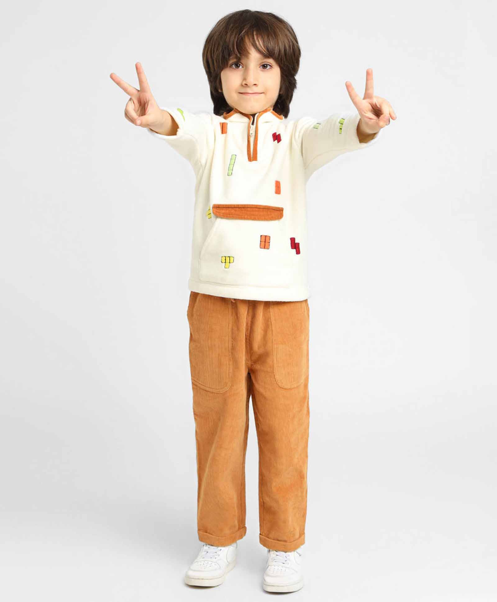 Somersault Full Sleeves Blocks Embroidered Sweatshirt With Coordinating Joggers Set - Brown-image-43