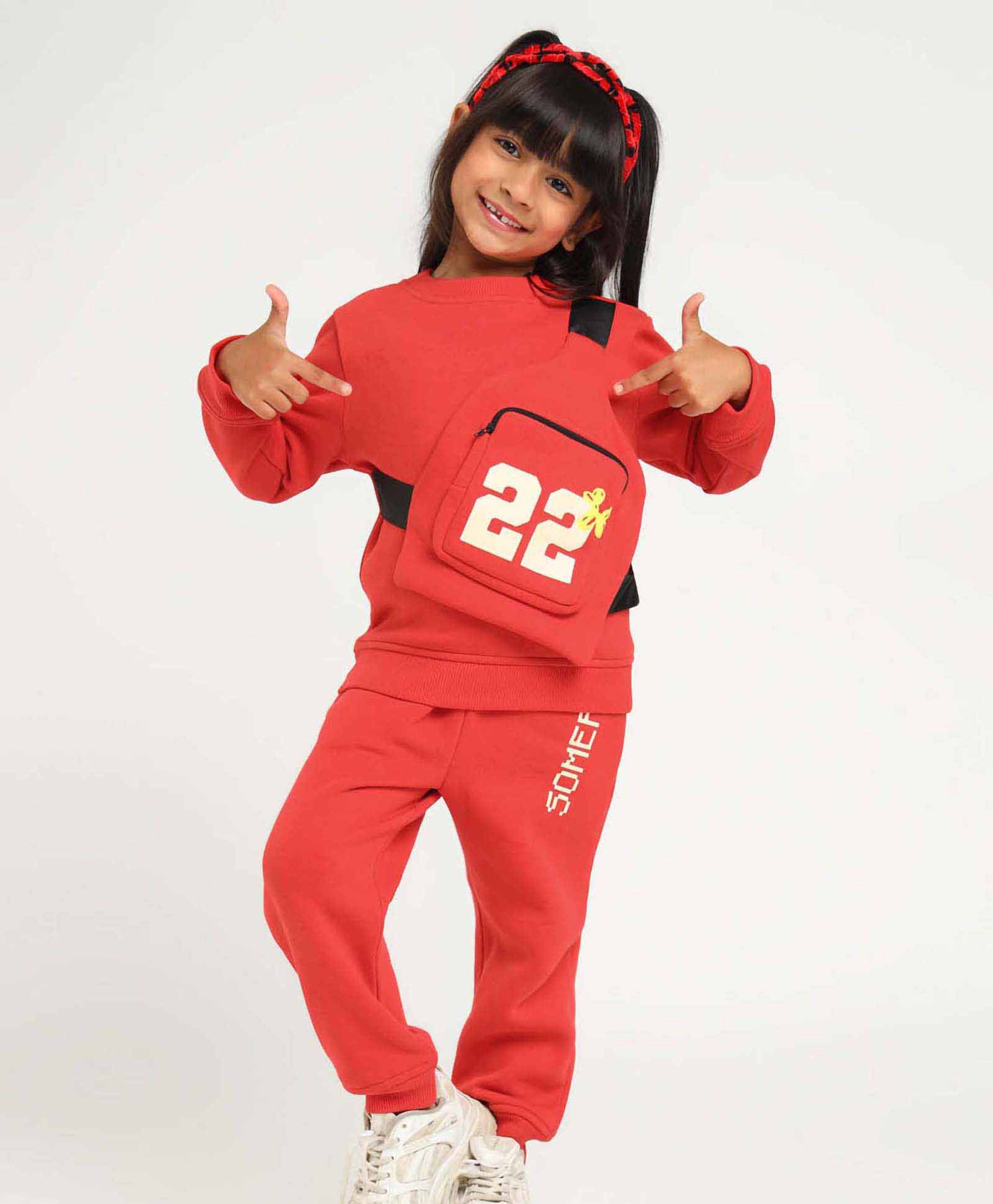 Somersault Full Sleeves Sweatshirt With Typography Printed Attached Bag & Joggers - Red-picture-15