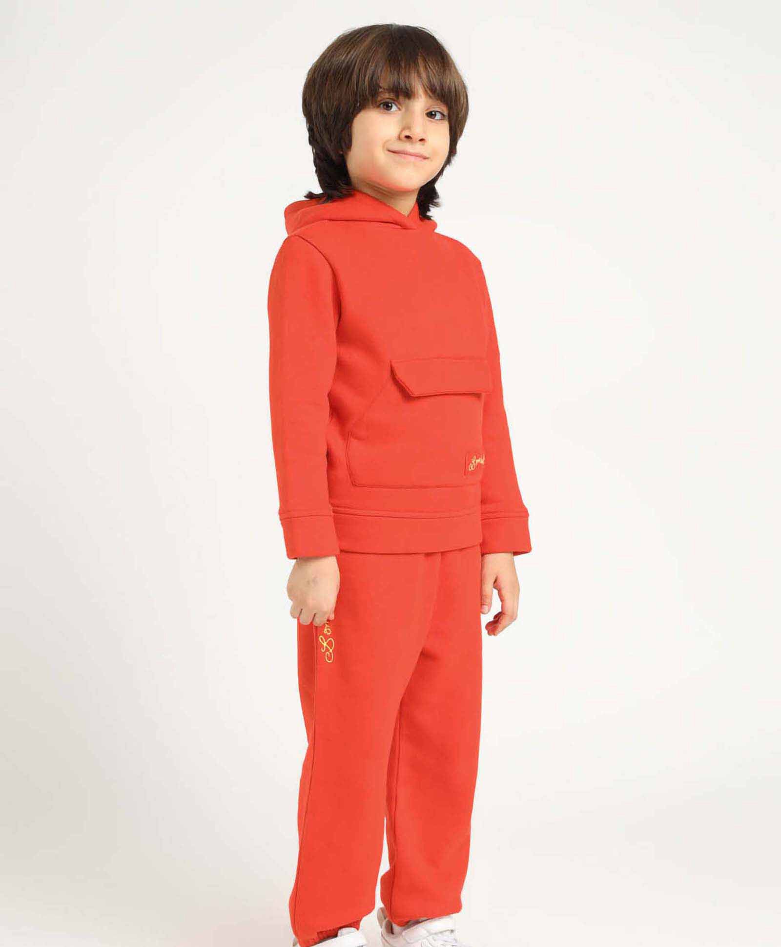 Somersault Full Sleeves Brand Name Embroidered Hooded Sweatshirt With Coordinating Joggers Set - Red-image-38