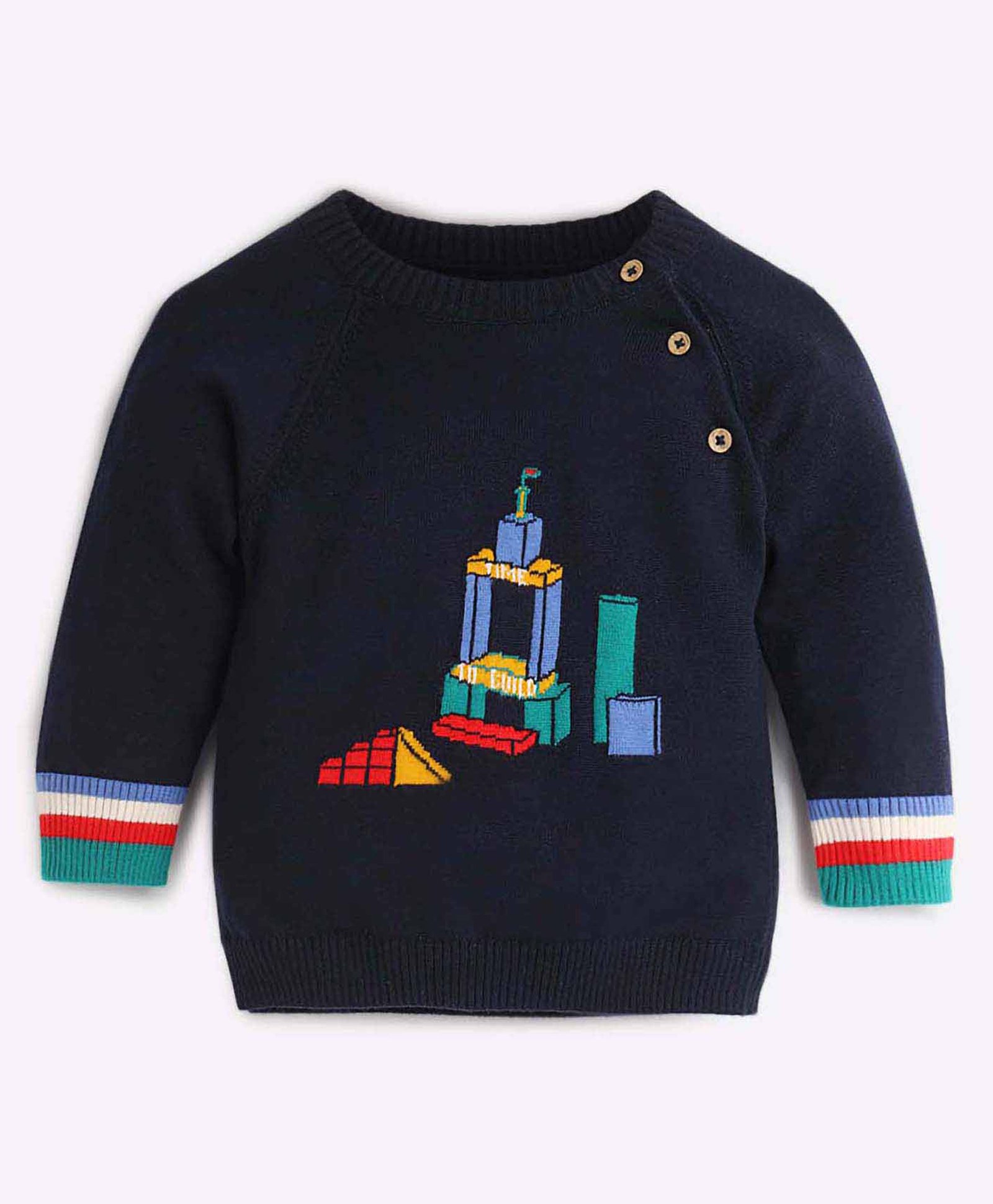 Somersault Cotton Full Sleeves Building Blocks Designed Sweater - Blue-image-32