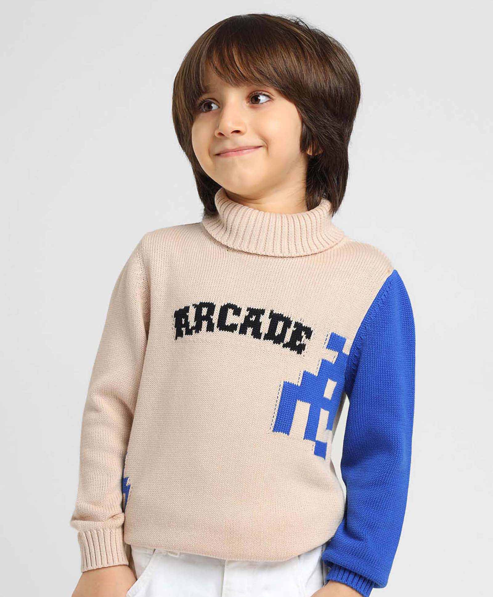 Somersault Cotton Full Sleeves Arcade Text Designed Sweater - Ecru-picture-25