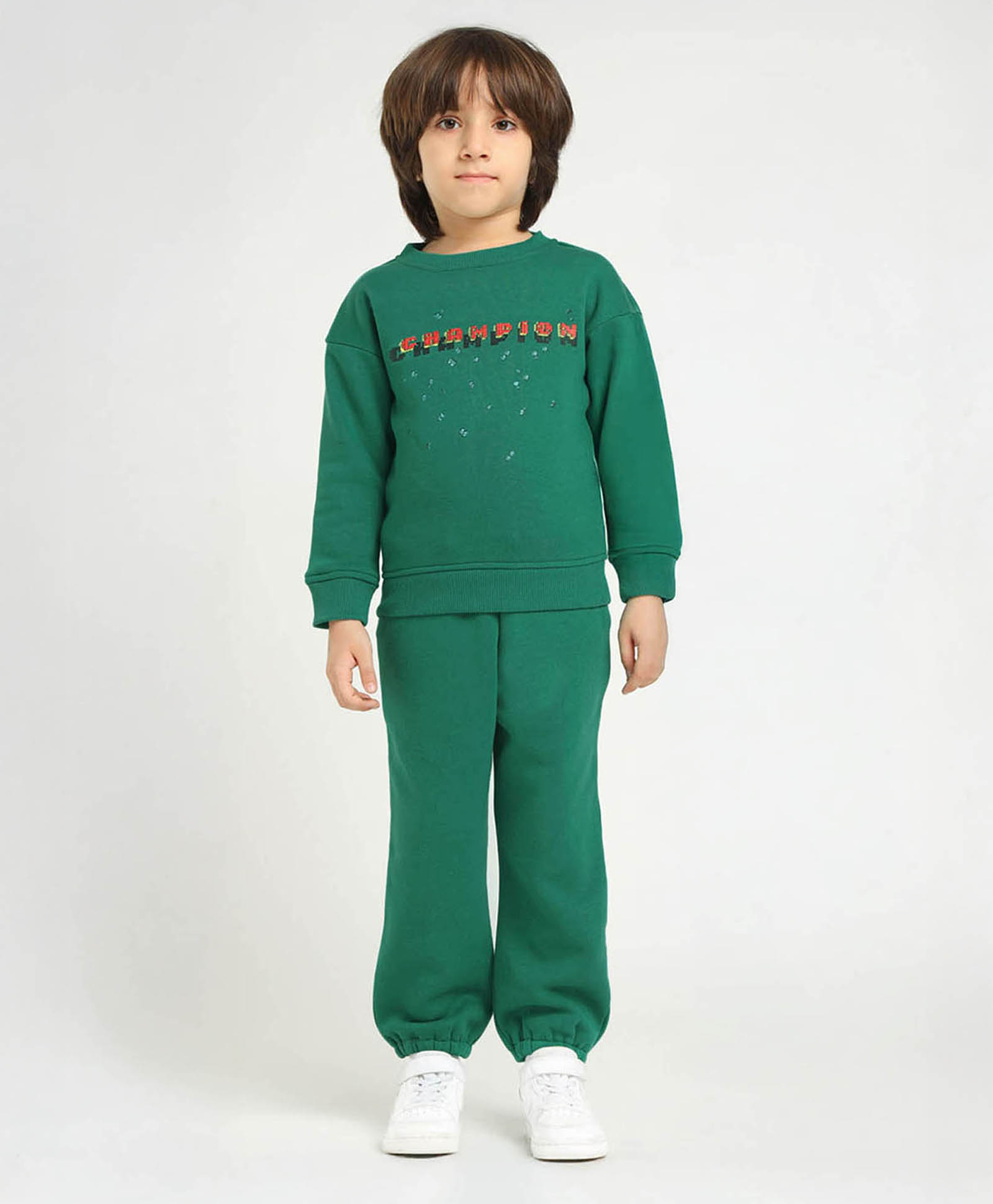 Somersault Full Sleeves Champion Text Printed Sweatshirt & Joggers Set - Green-image-9