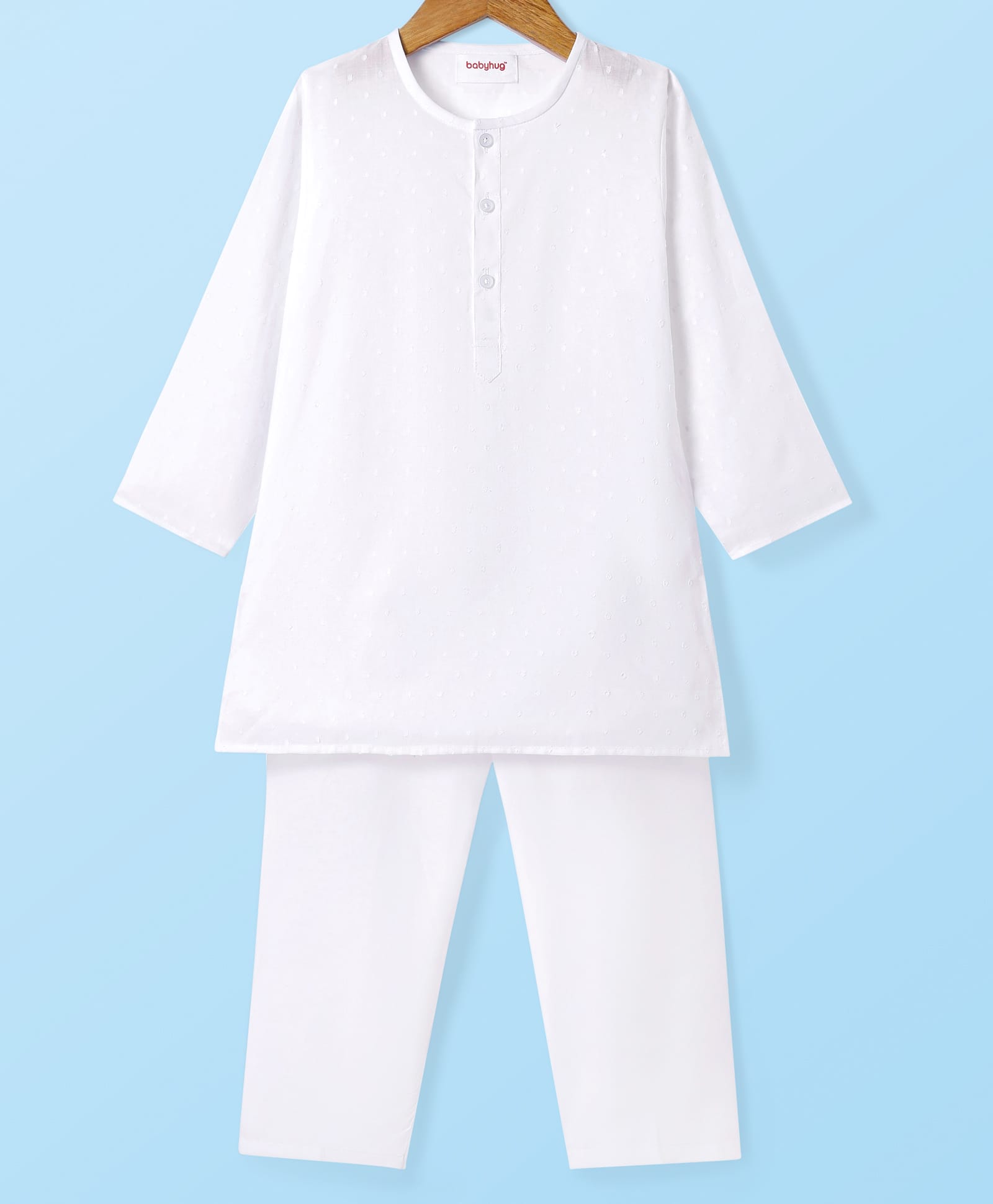 Babyhug Cotton Woven Full Sleeves Kurta & Pyjama Set With Embroidery - White-image-27