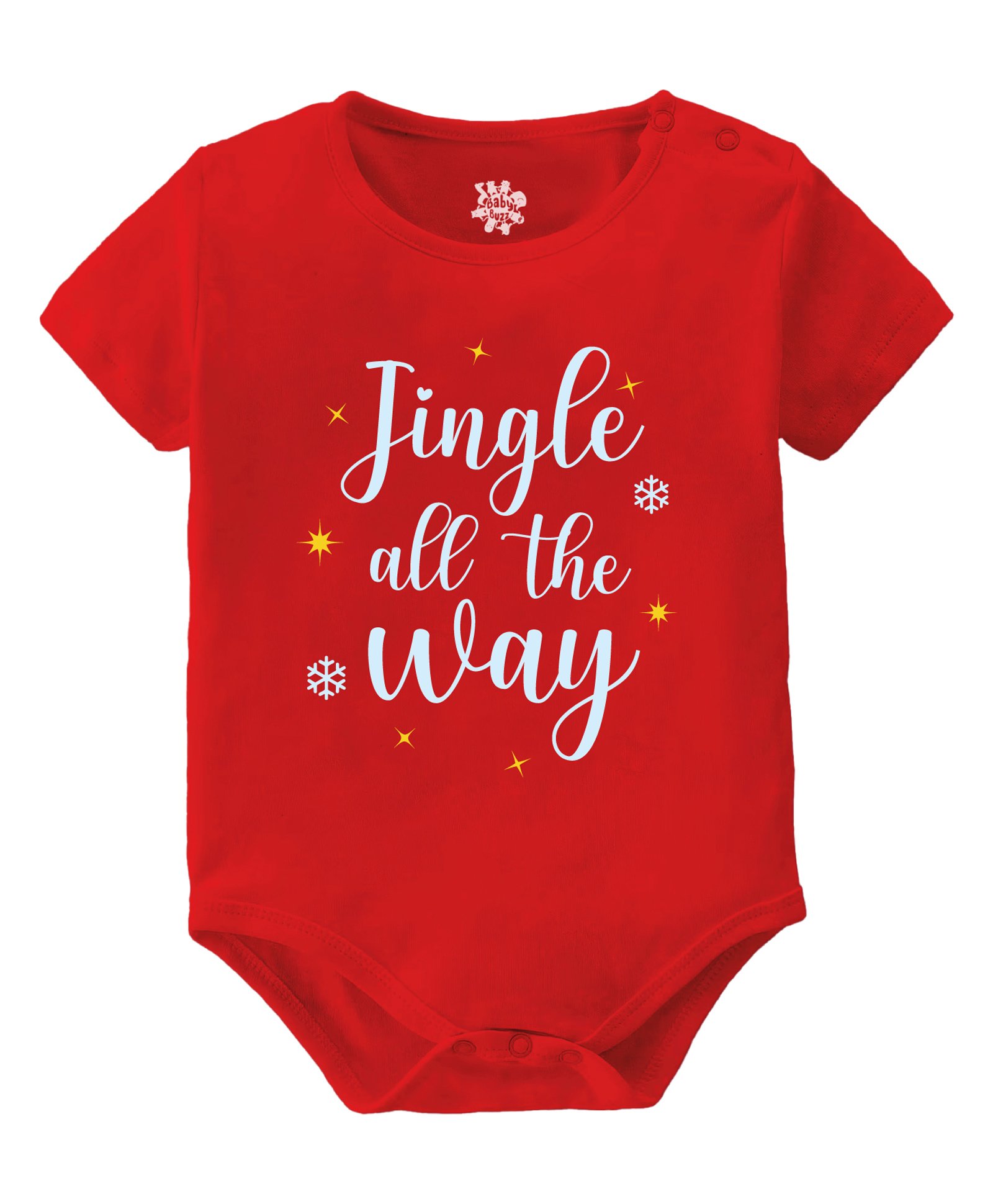 Baby Buzz Christmas Theme 100% Cotton Half Sleeve Jingle All The Way Printed Onesie - Red-image-31