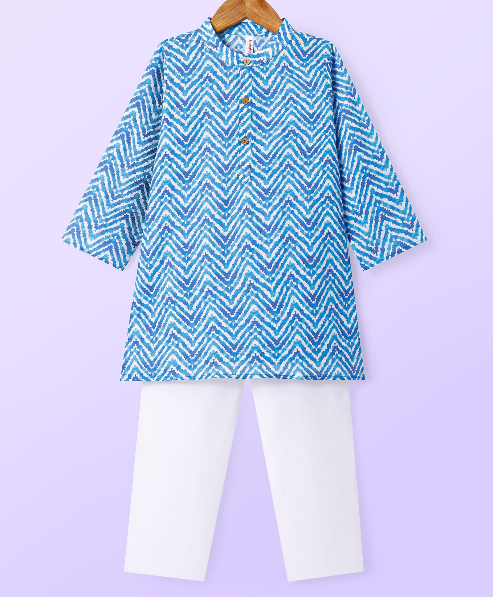 Babyhug Cotton Woven Full Sleeves Kurta & Pyjama Set With Lehriya Print - Blue-picture-14