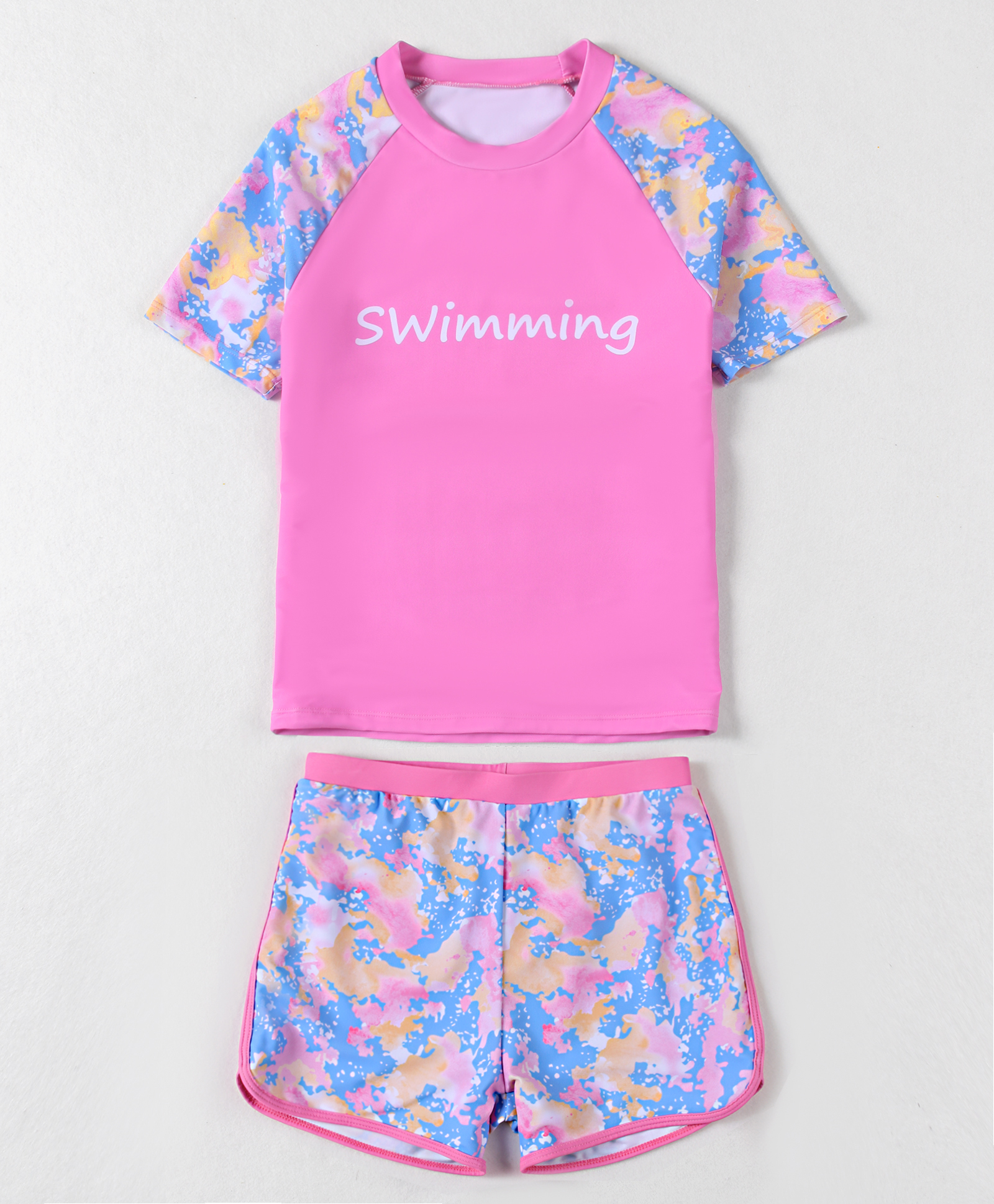 Pine Active Half Sleeves Printed Two Piece Swimsuit - Pink-image-30