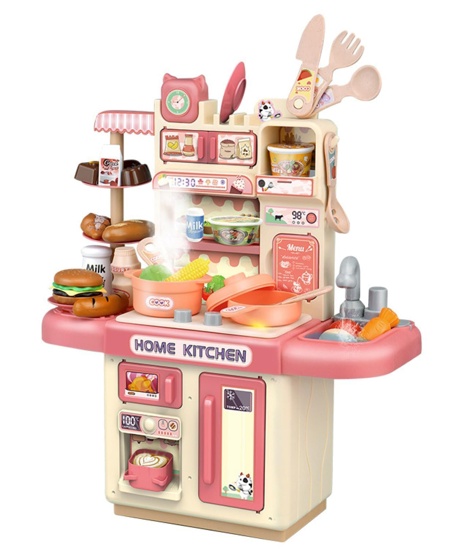 Sanjary Dream Kitchen Playset Toy Pretend Play Realistic Cooking Action Modern Kitchen Set - Light Up Stove Real Like Working Sink color design may vary-image-12