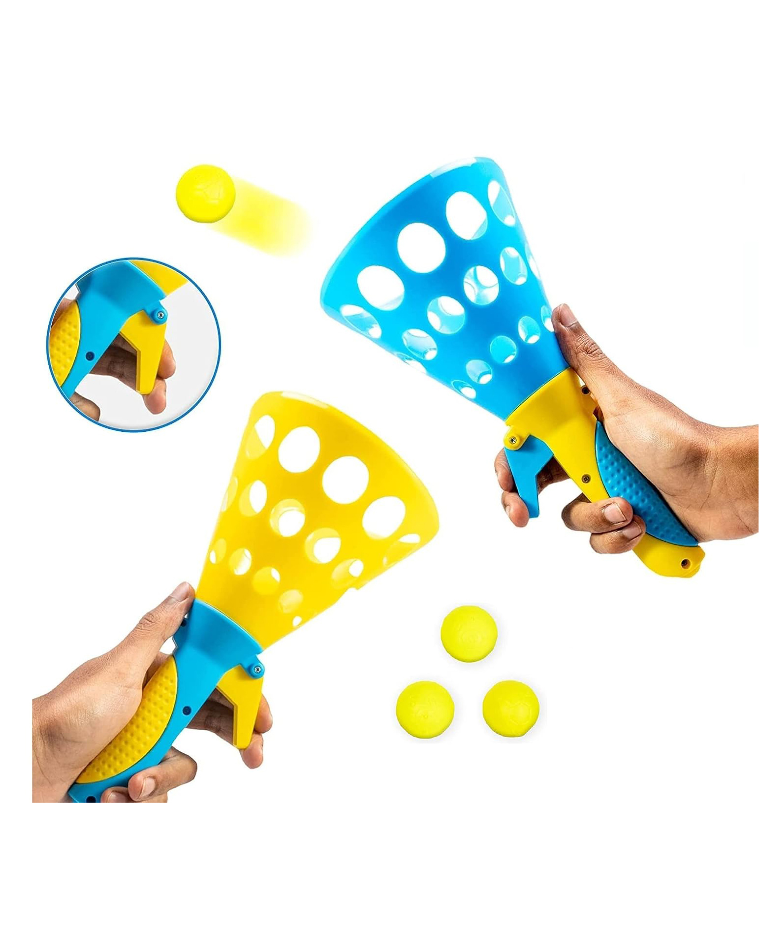 Sanjary Click and Catch Twin Ball Launcher Game with Balls Indoor Outdoor Toy Set color design may vary-image-27