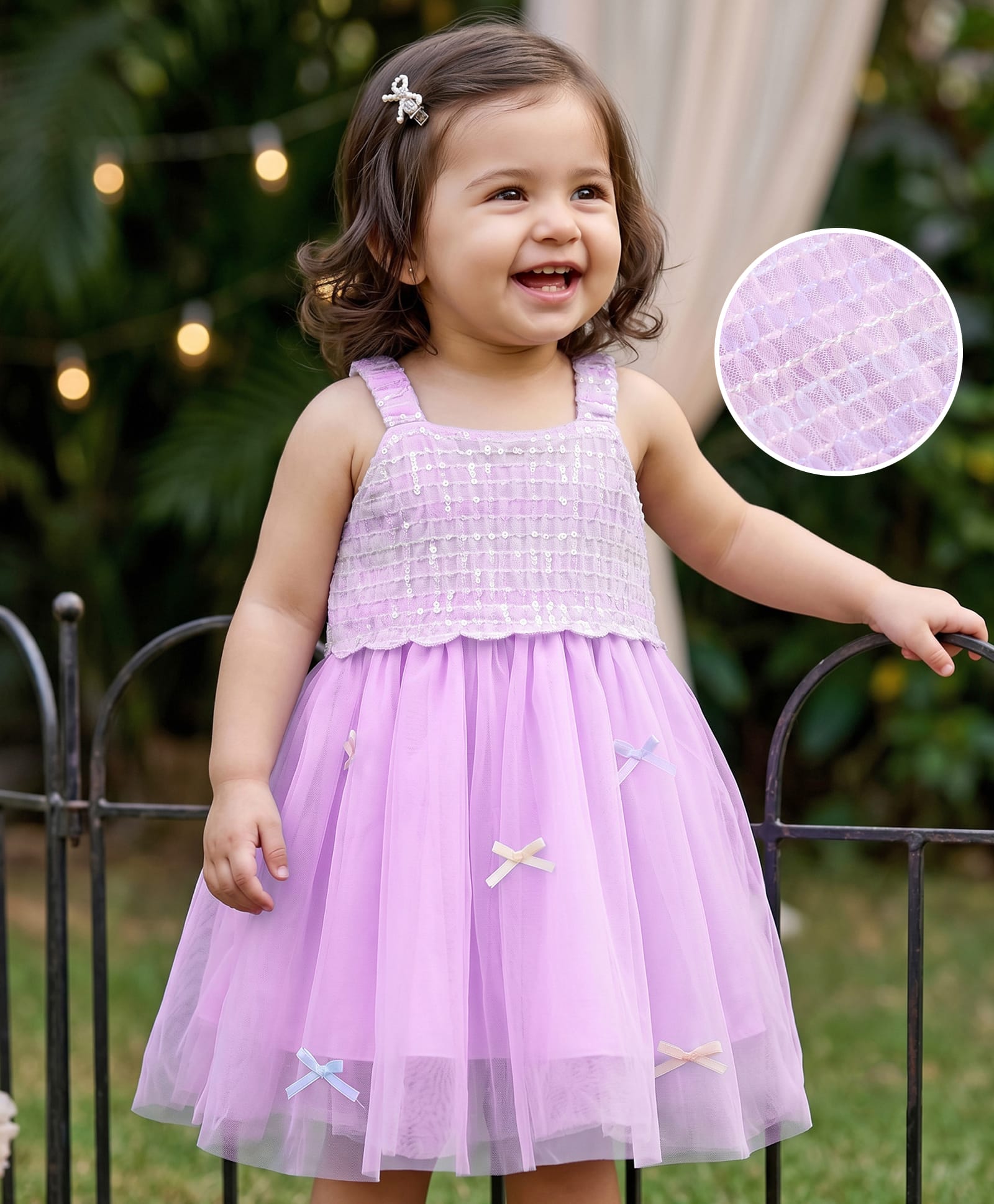 Mark & Mia Sleeveless Mesh Party Frock with Bow Applique - Lavender-image-7
