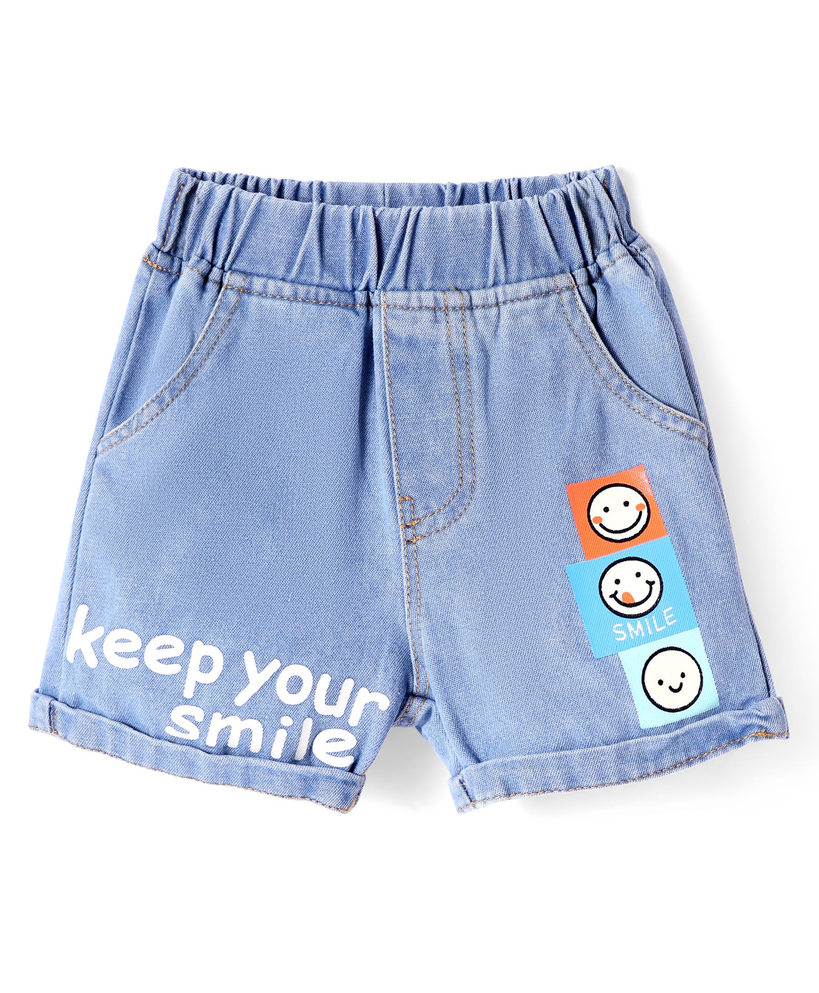 Mark & Mia Cotton Washed Shorts with Keep Smiling Text Print - Light Blue-picture-34
