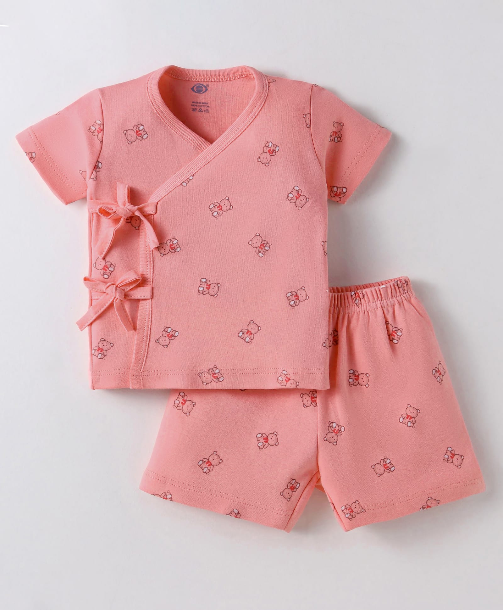 Zero Sinker Knit Half Sleeves Shorts Night Suit With Teddy Bear Print - Rose-picture-13