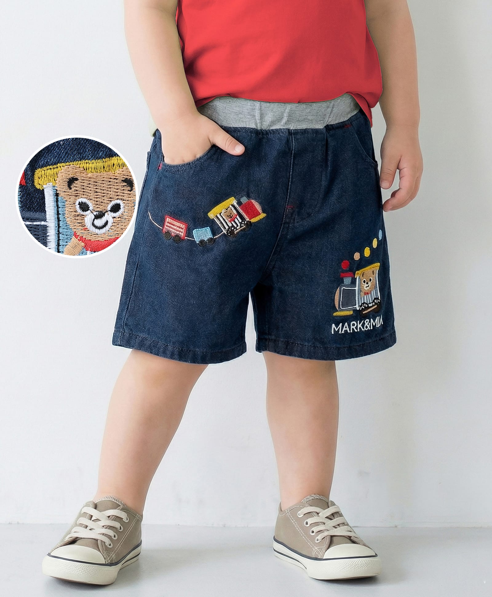 Mark & Mia Cotton Above Knee Length Washed Shorts with Rail Embroidery - Navy Blue-picture-15