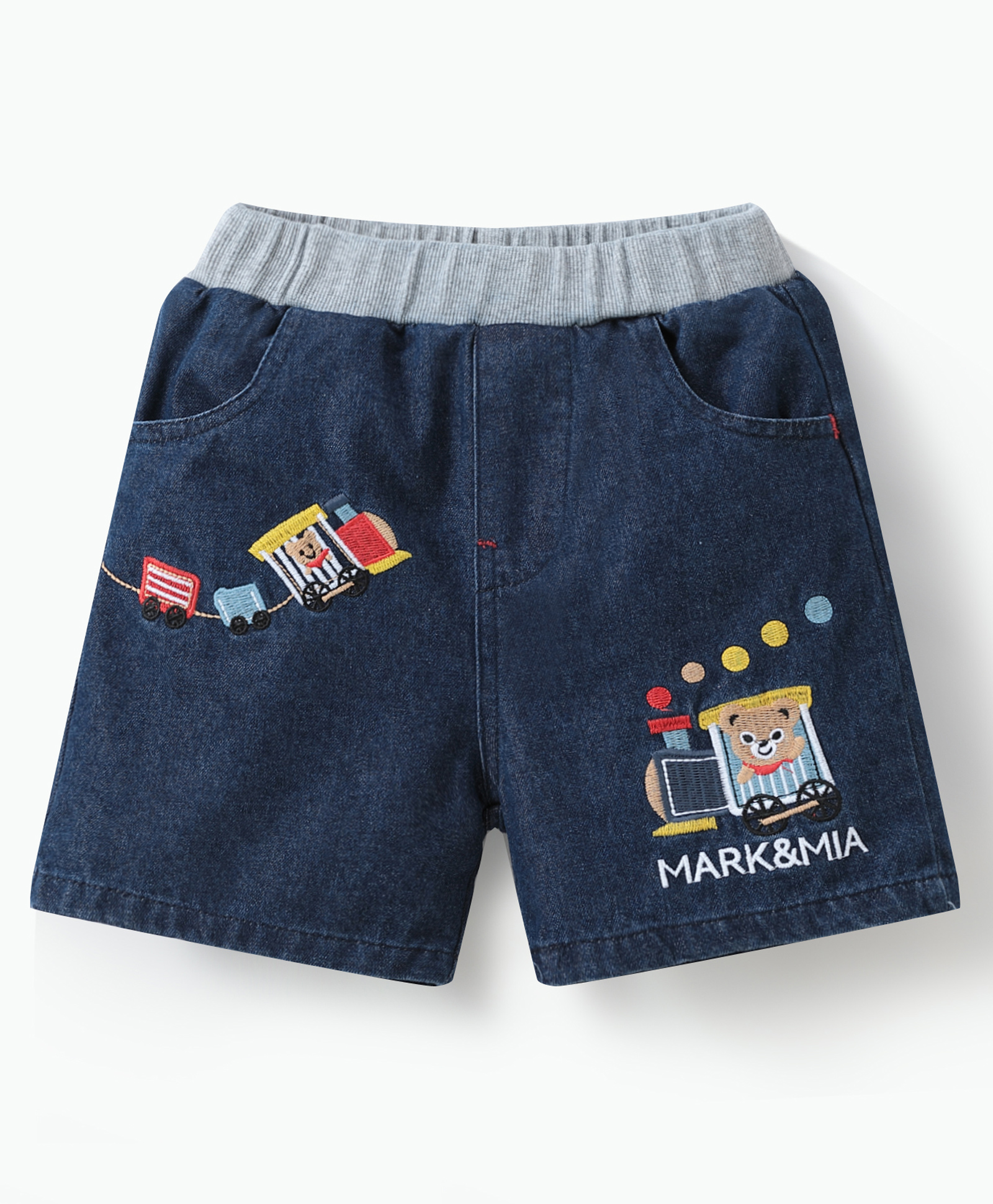 Mark & Mia Cotton Above Knee Length Washed Shorts with Rail Embroidery - Navy Blue-picture-12