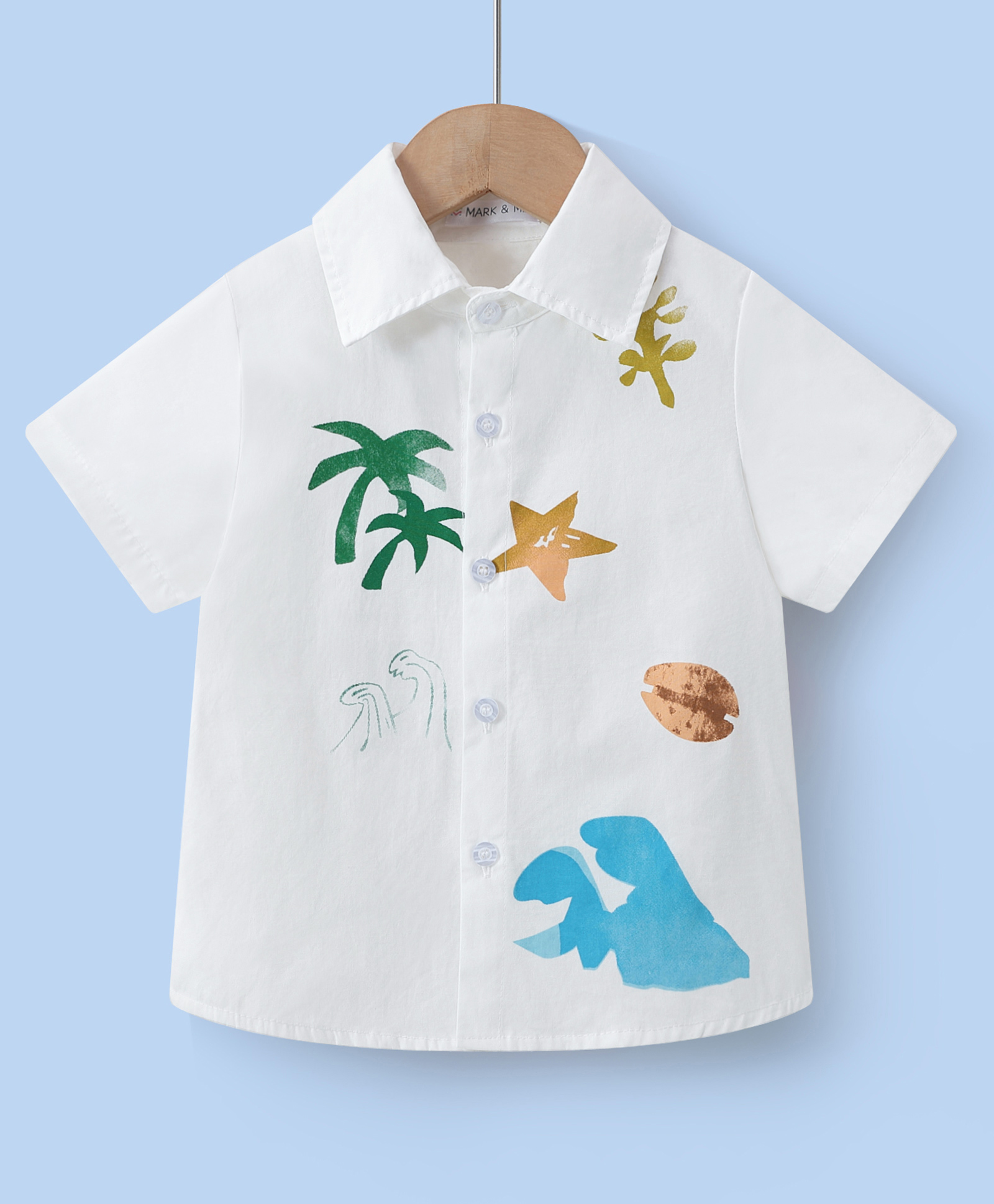 Mark & Mia Cotton Half Sleeves Shirt With Tree Print - White