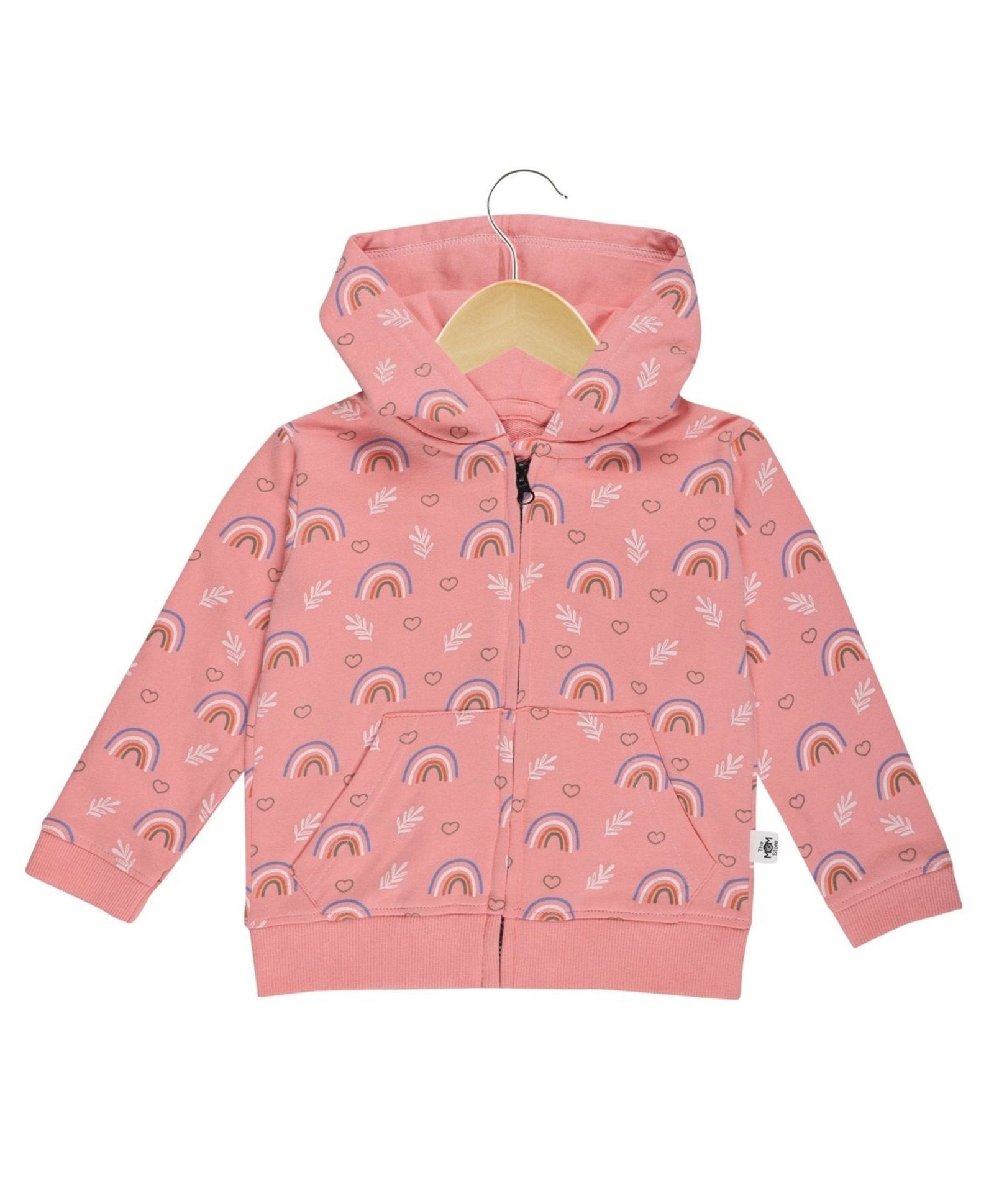 The Mom Store Cotton Full Sleeves Rainbow Printed Hooded Jacket - Pink-picture-16