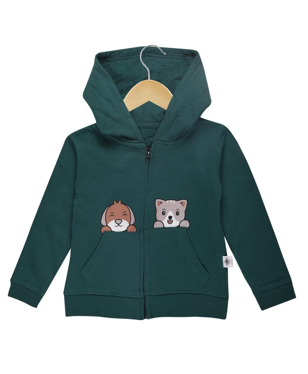 The Mom Store Cotton Knit Full Sleeves Puppies Printed Hooded Sweatjacket - Green-picture-10