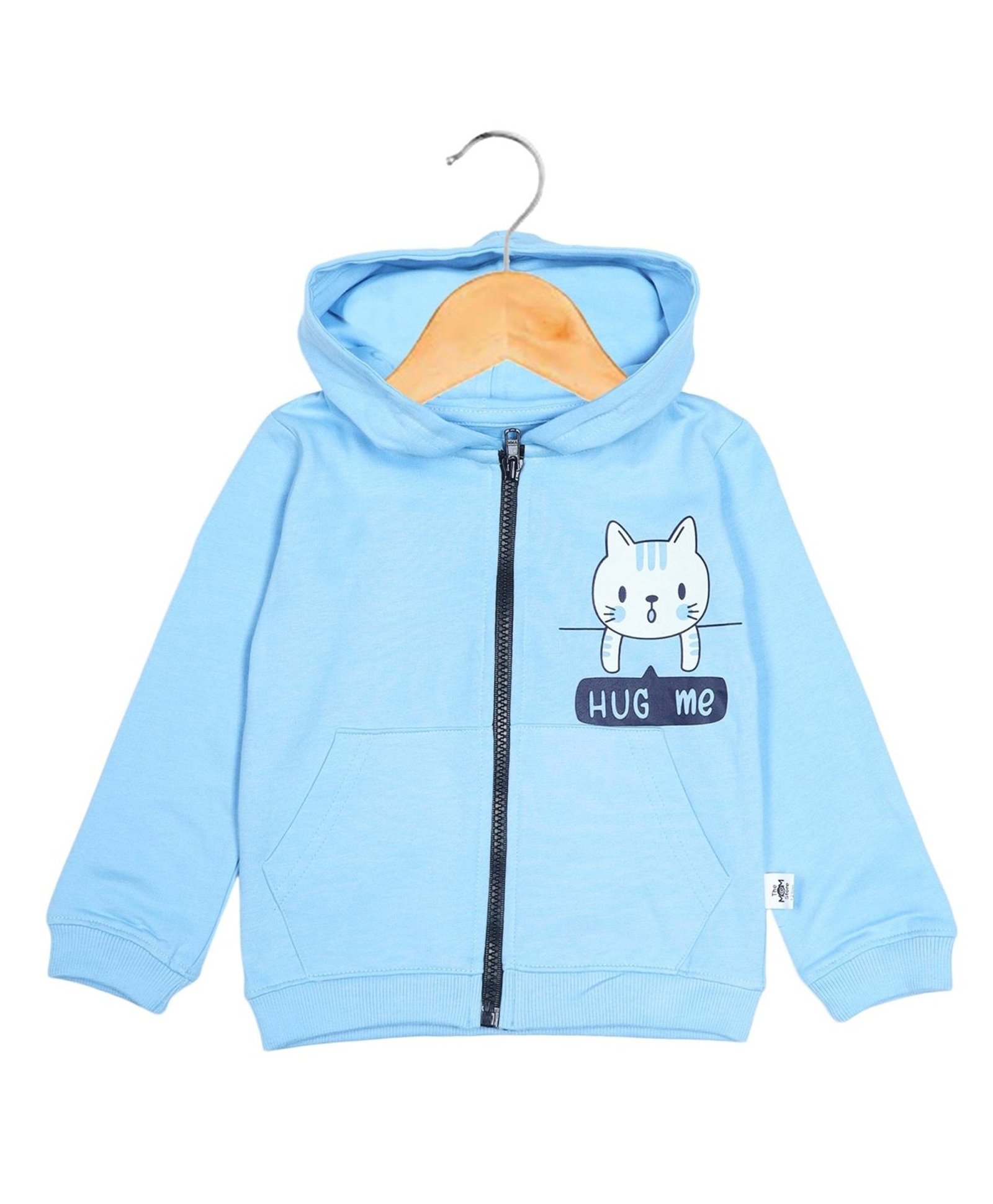 The Mom Store Cotton Full Sleeves Hug Me Text Printed Hooded Jacket - Light & Sky Blue-picture-25