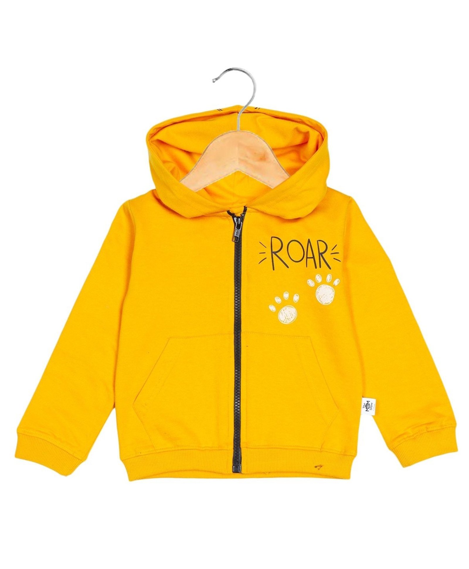 The Mom Store Cotton Full Sleeves Roar Text Printed Hooded Jacket - Yellow-picture-21