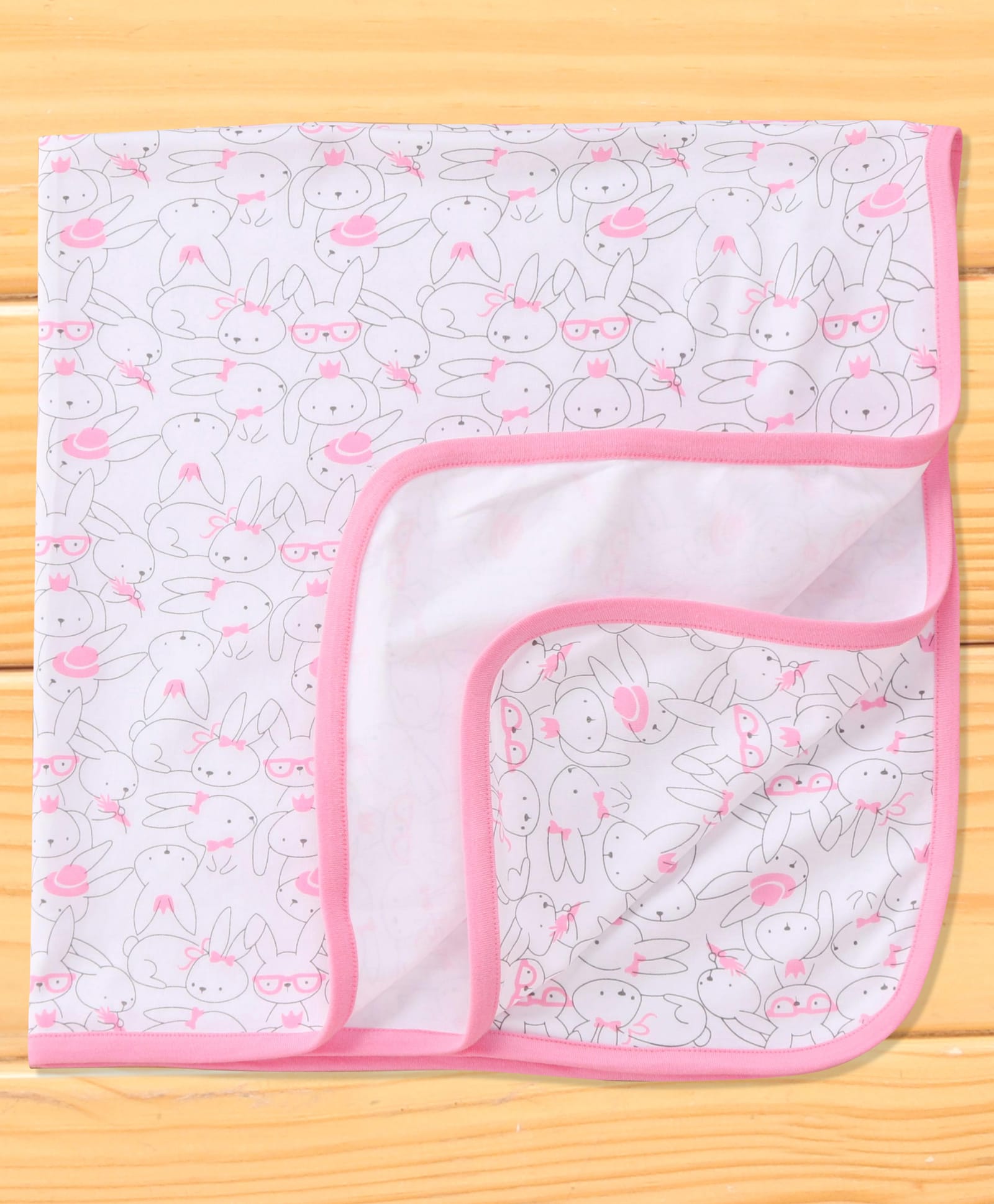 Pink Rabbit Interlock Knit Wrapper with Bunny Print L 76 x B 76 cm - Pink-picture-48