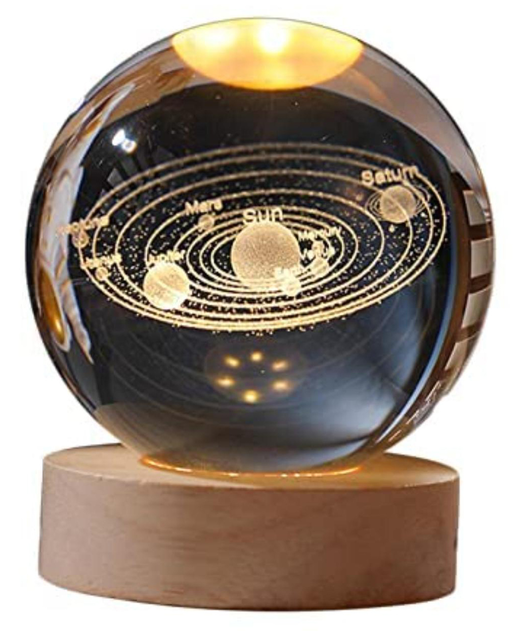 Awestuffs 3D Crystal Ball Night Light for Kids Glass Lamp space lamp with Wooden Base Fantasy Decoration Crystal Ball LED Galaxy Planet Nightlight Bedroom Décor (Solar System)-picture-20