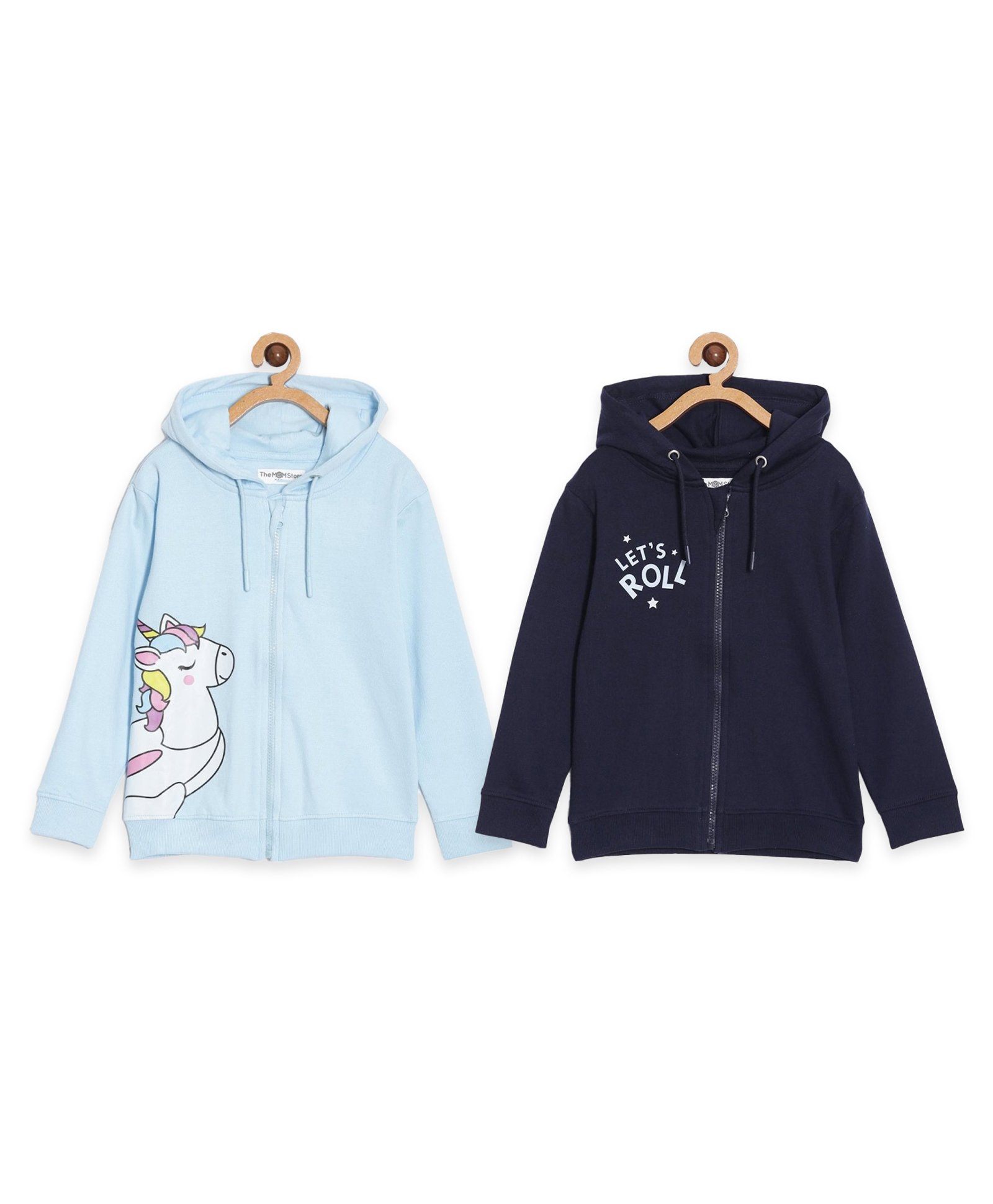 The Mom Store Pack Of 2 Cotton Full Sleeves Unicorn & Headphone Printed Hooded Jackets - Navy & Blue-image-19
