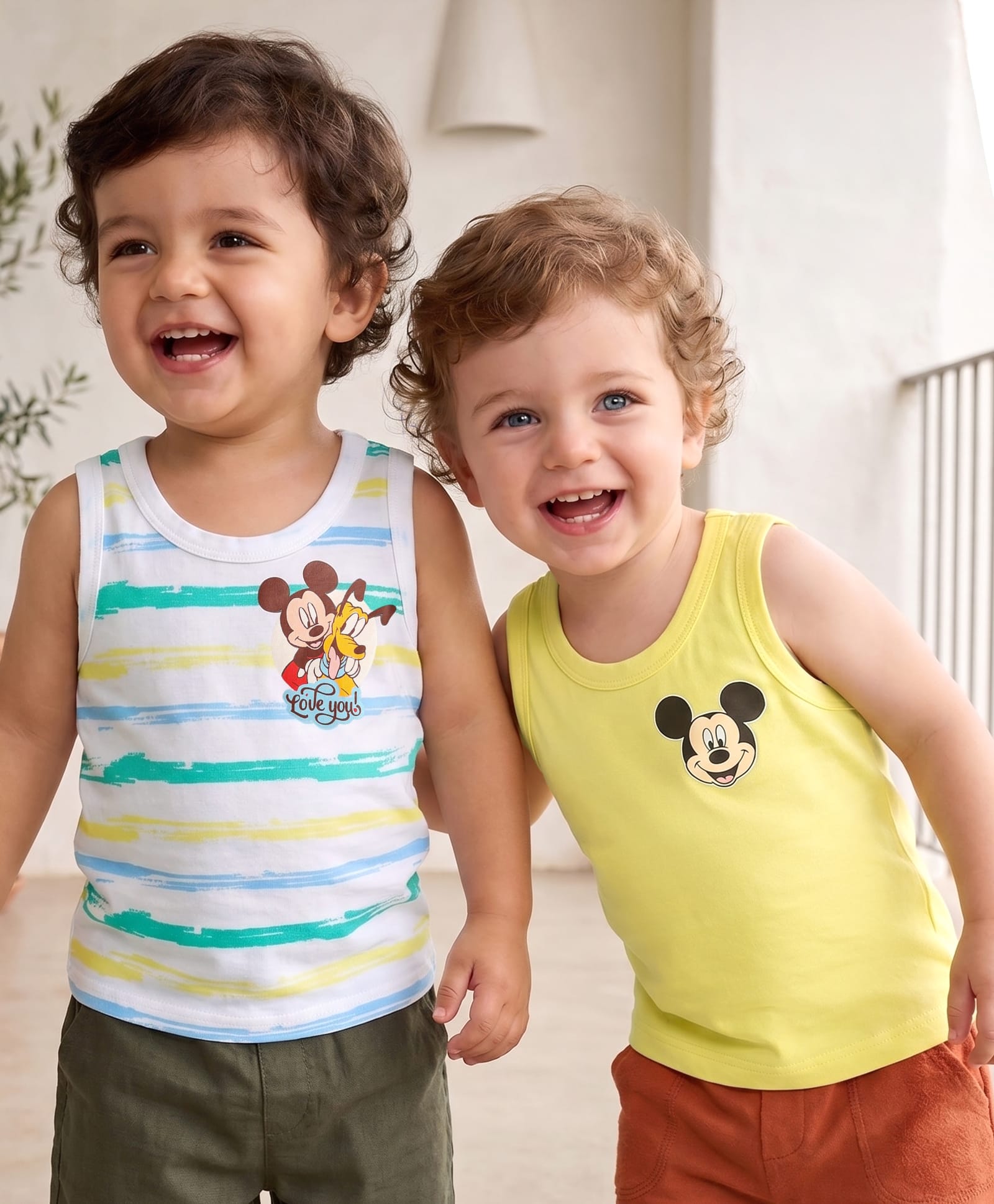 Babyoye Disney Single Jersey Knit Sleeveless Vests With Mickey & Friends Graphics Pack Of 7 - Yellow & White-image-26