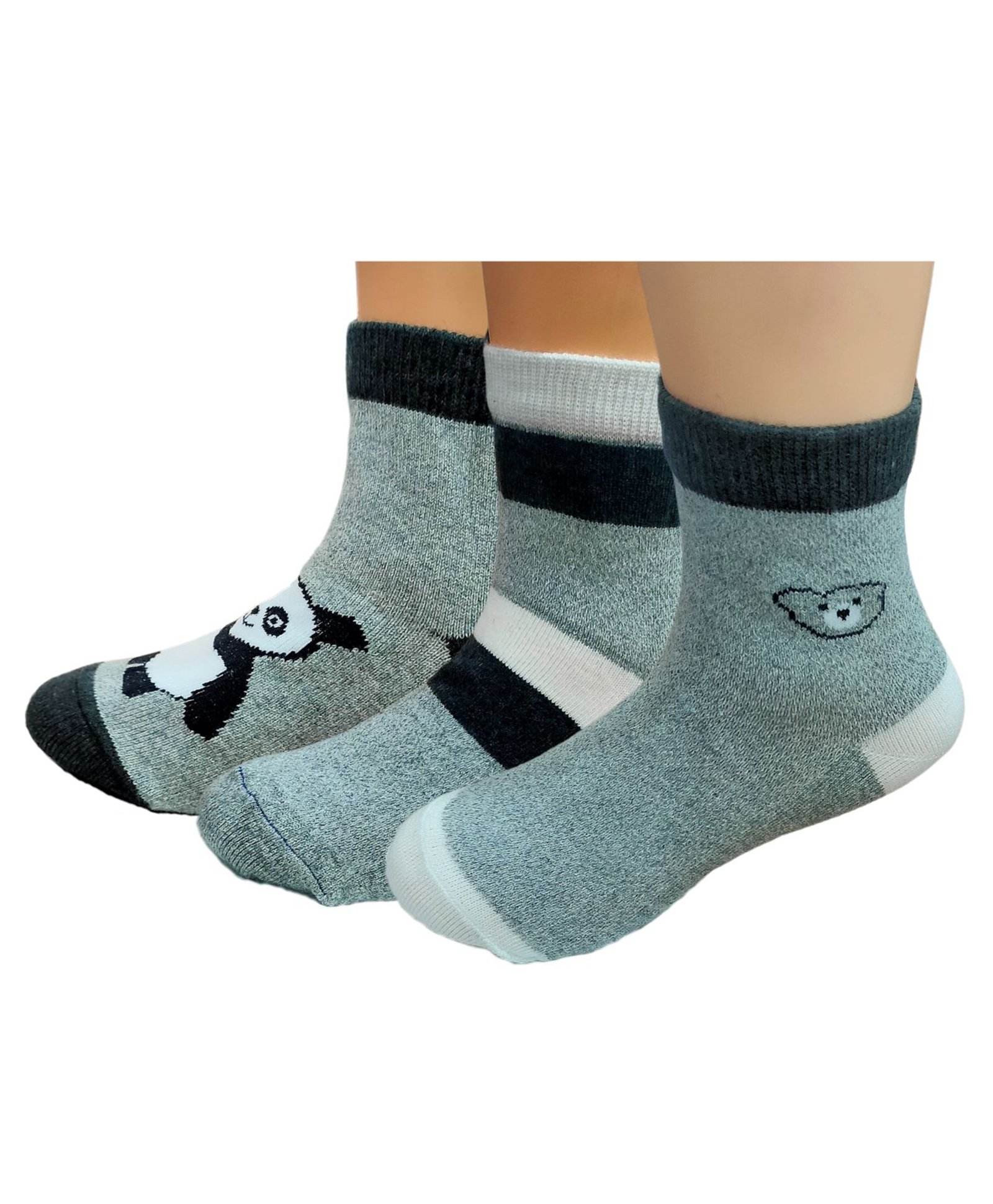 Zikku Cotton Pack Of 3 Panda Designed & Colour Blocked Socks - Multi Colour-image-36
