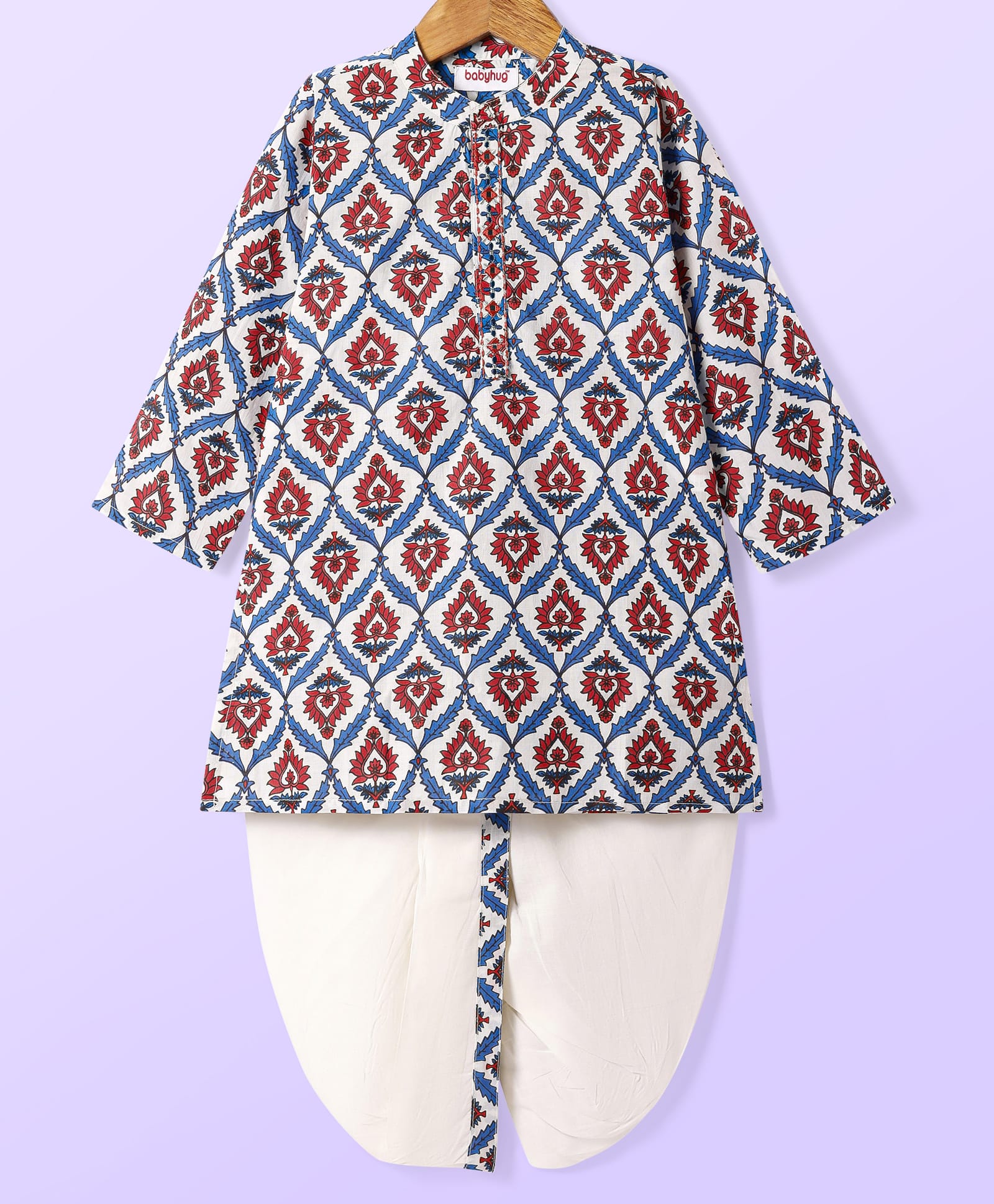 Babyhug Cotton Woven Full Sleeves Kurta Dhoti Set With Floral Print & Embroidery - White-image-40