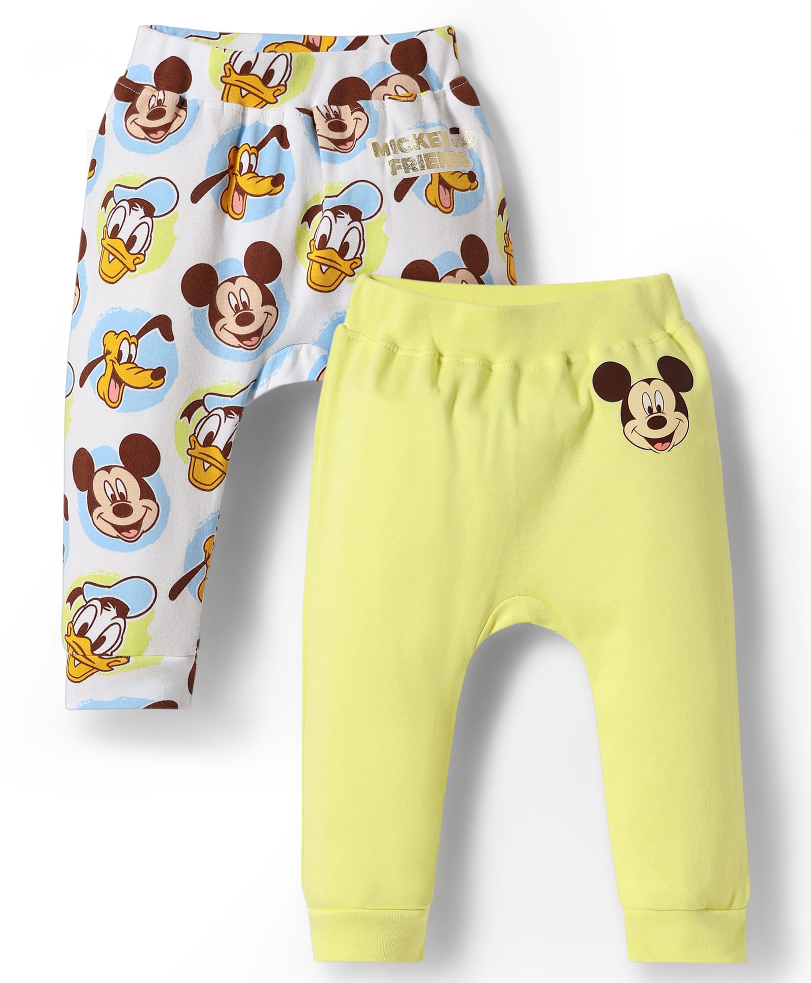 Babyoye Disney Interlock Knit Diaper Leggings With Gold Foil Detailing Mickey & Friends Graphics Pack Of 2 - Yellow & White-image-43