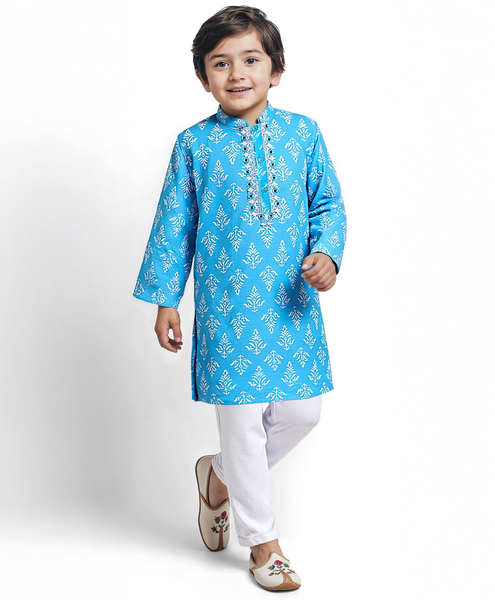 Babyhug Cotton Full Sleeves Kurta Pyjama Set With Floral Print - Light Blue-picture-37